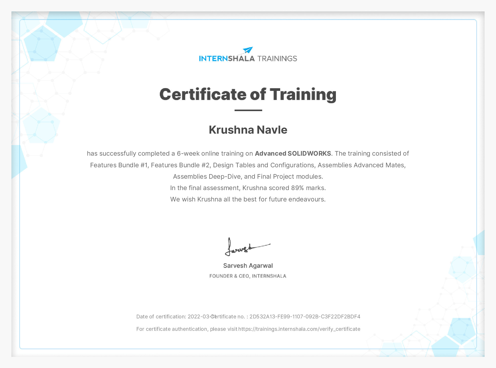 Certificate of completion