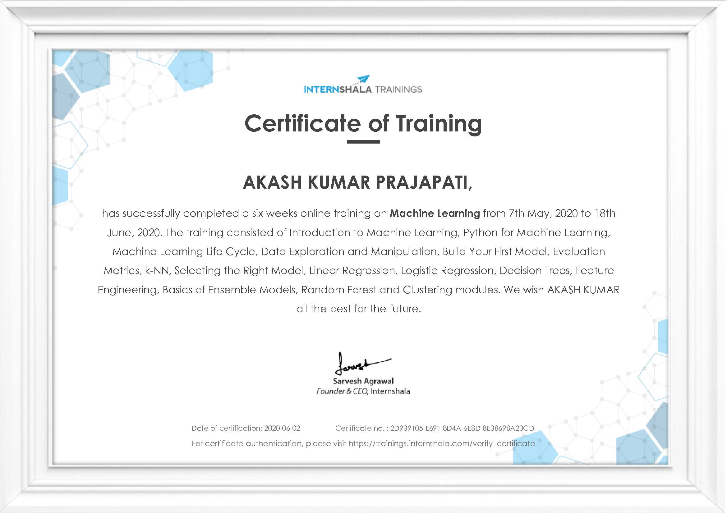 Certificate of completion