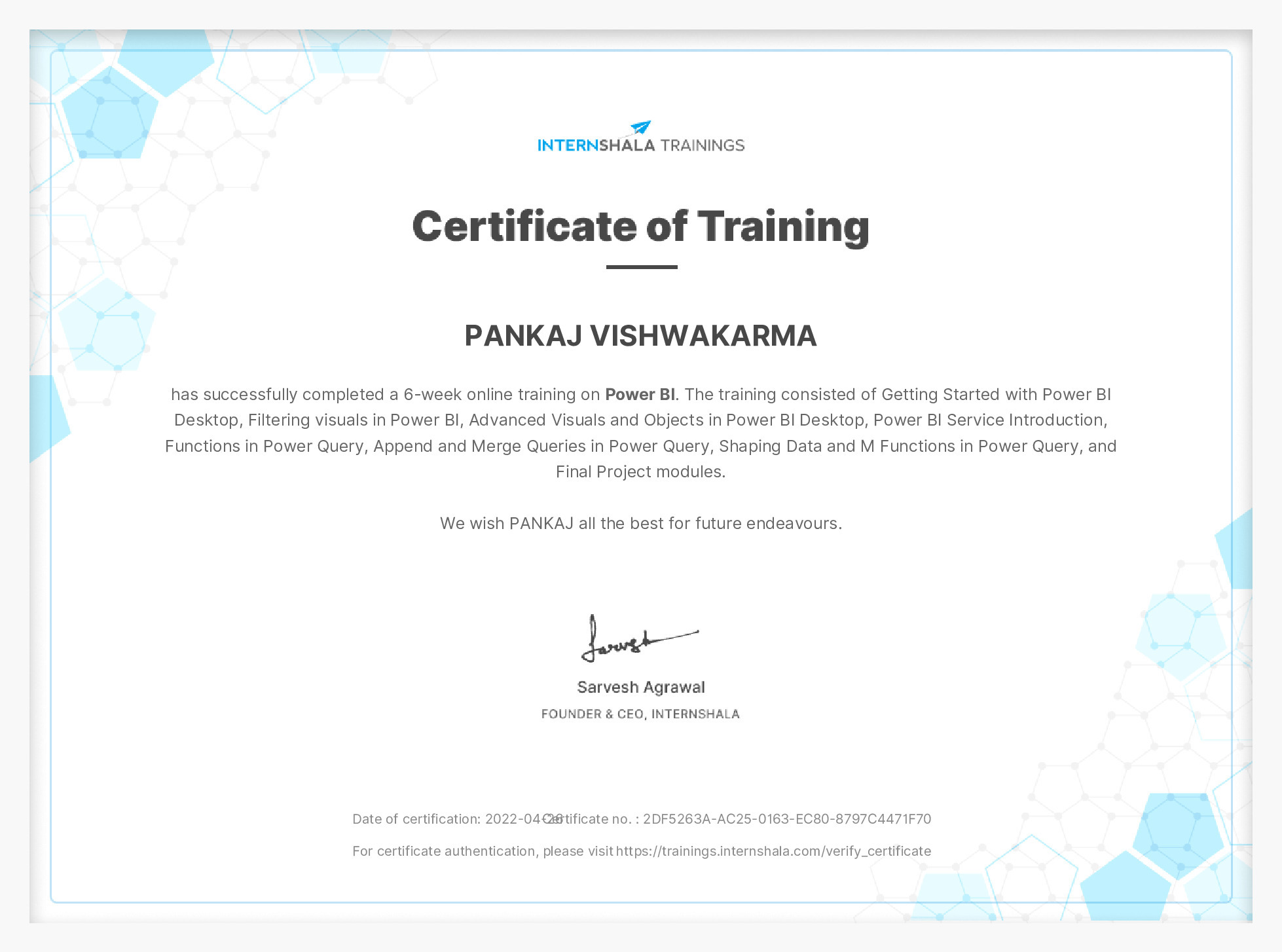 Certificate of completion