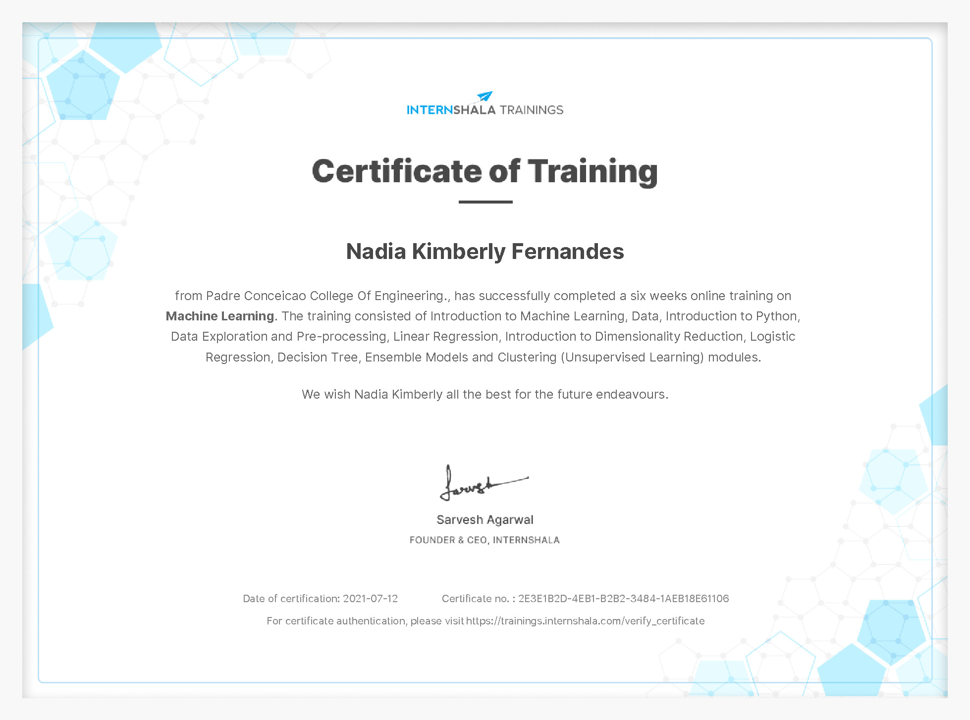 Certificate of completion