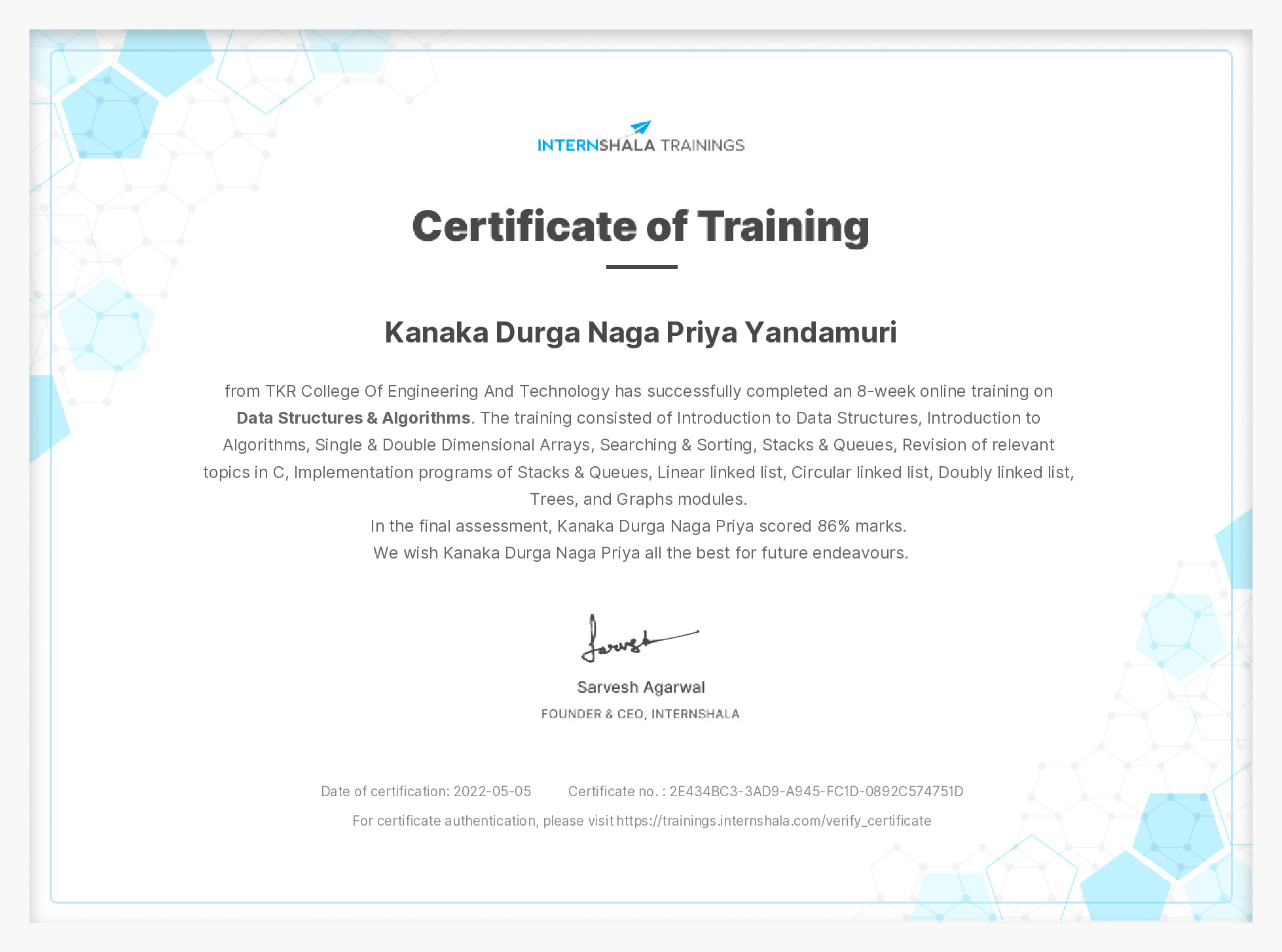 Certificate of completion