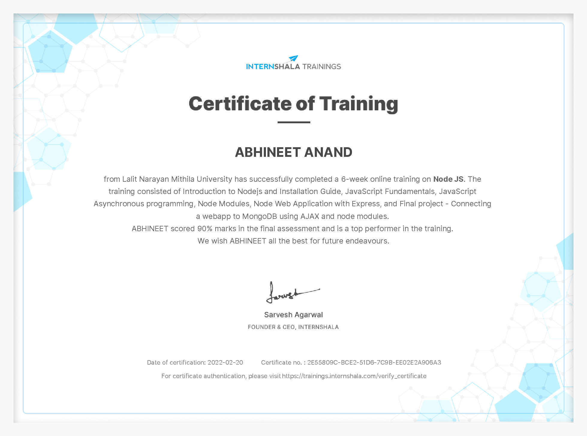 Certificate of completion