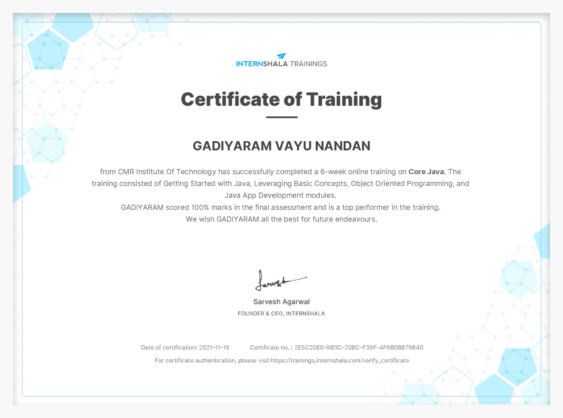 Certificate of completion