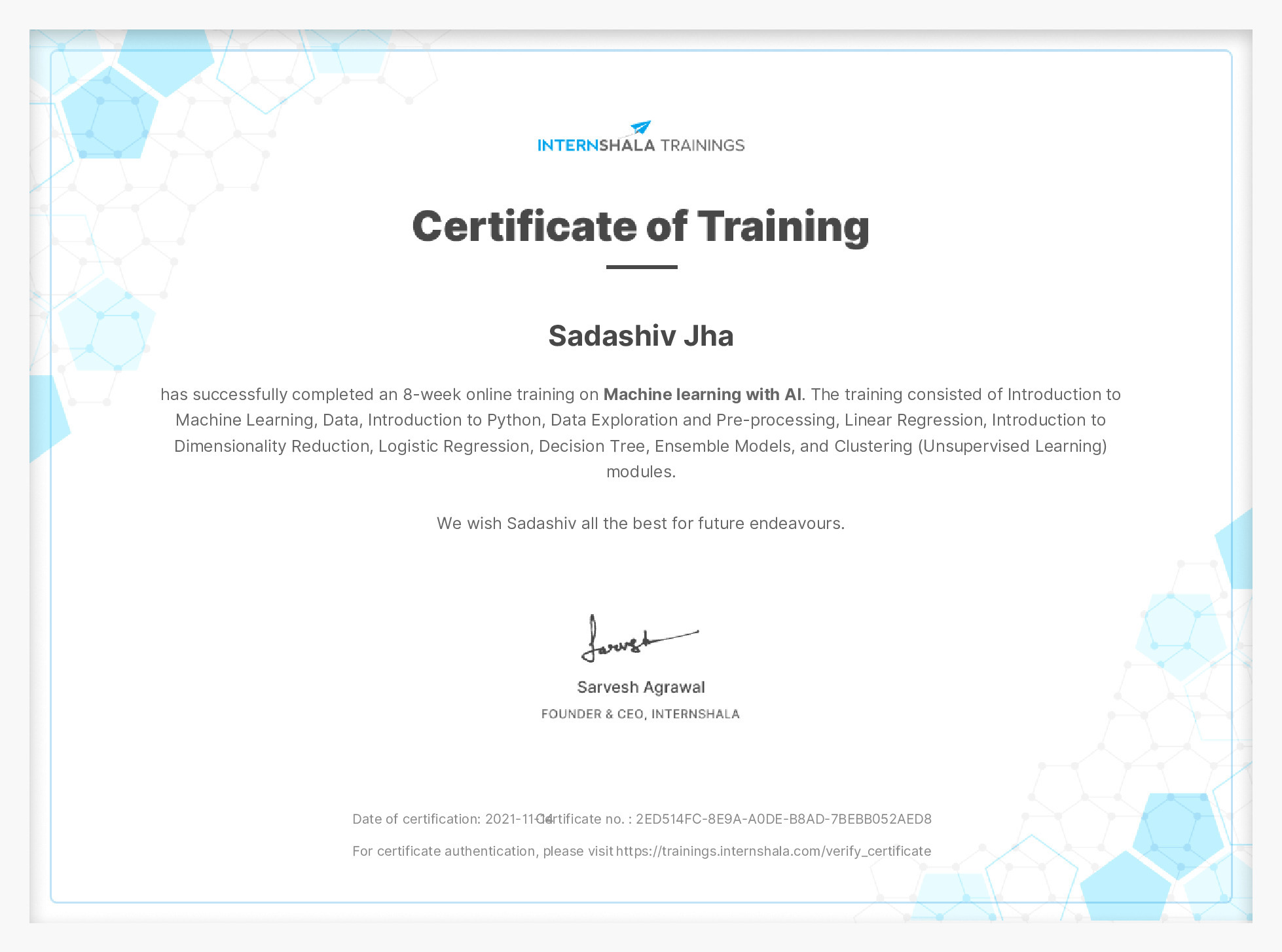 Certificate of completion