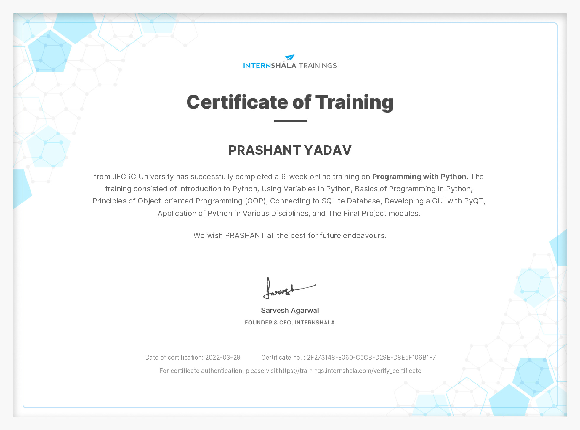 Certificate of completion