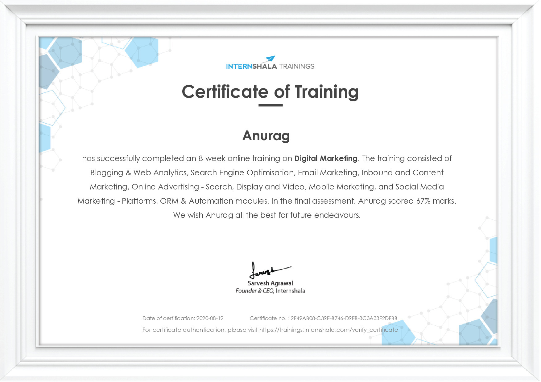 Certificate of completion