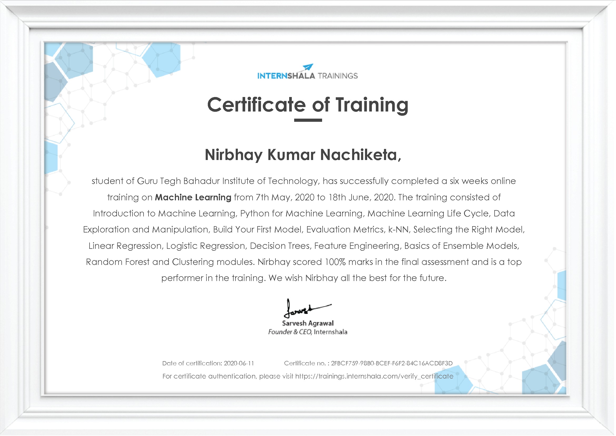 Certificate of completion