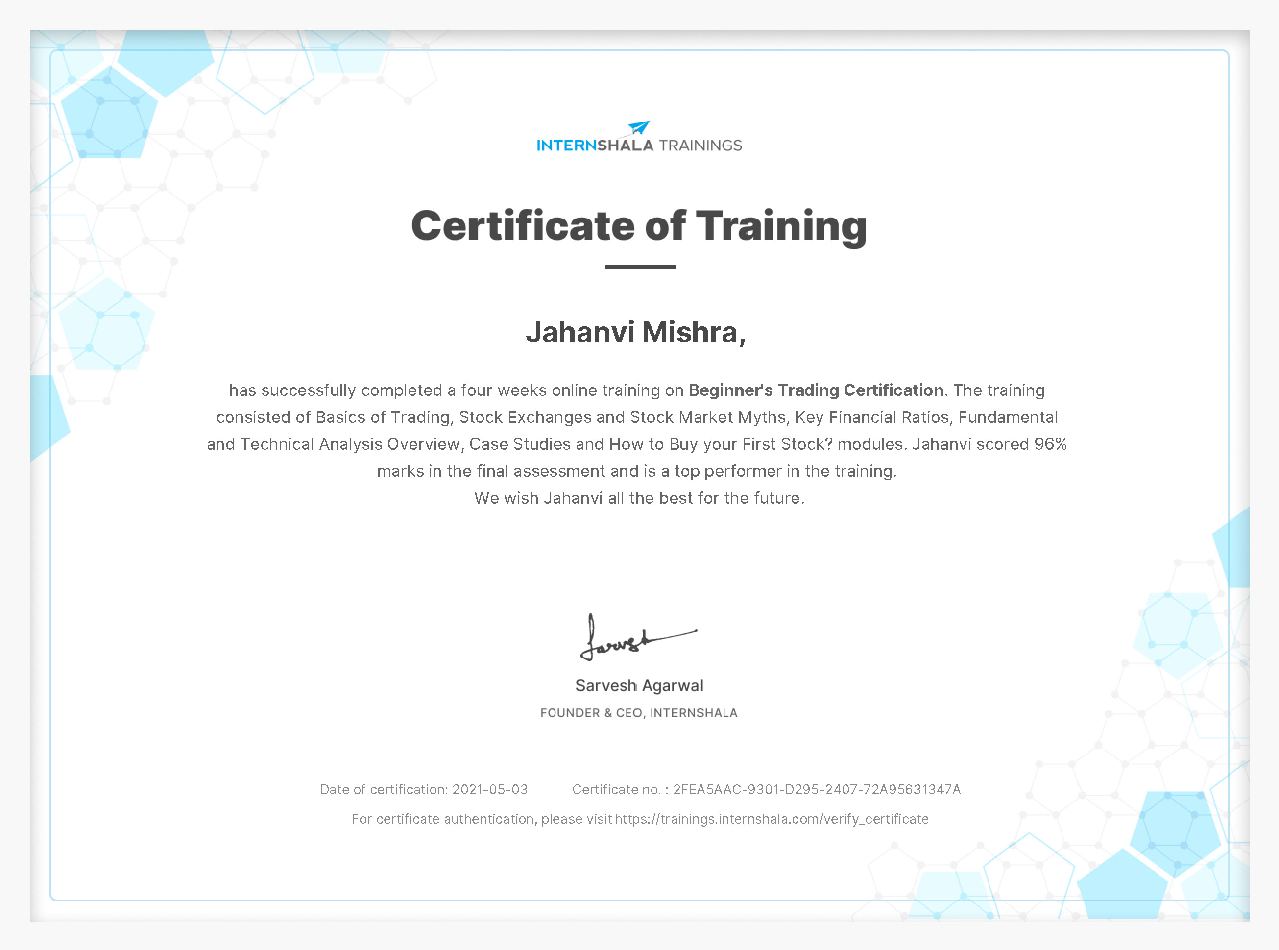 Certificate of completion