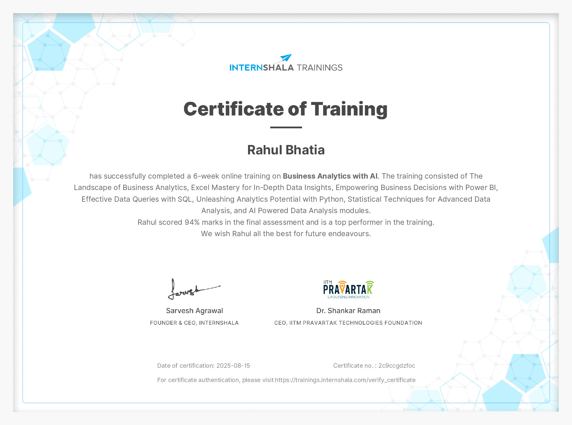 Certificate of completion