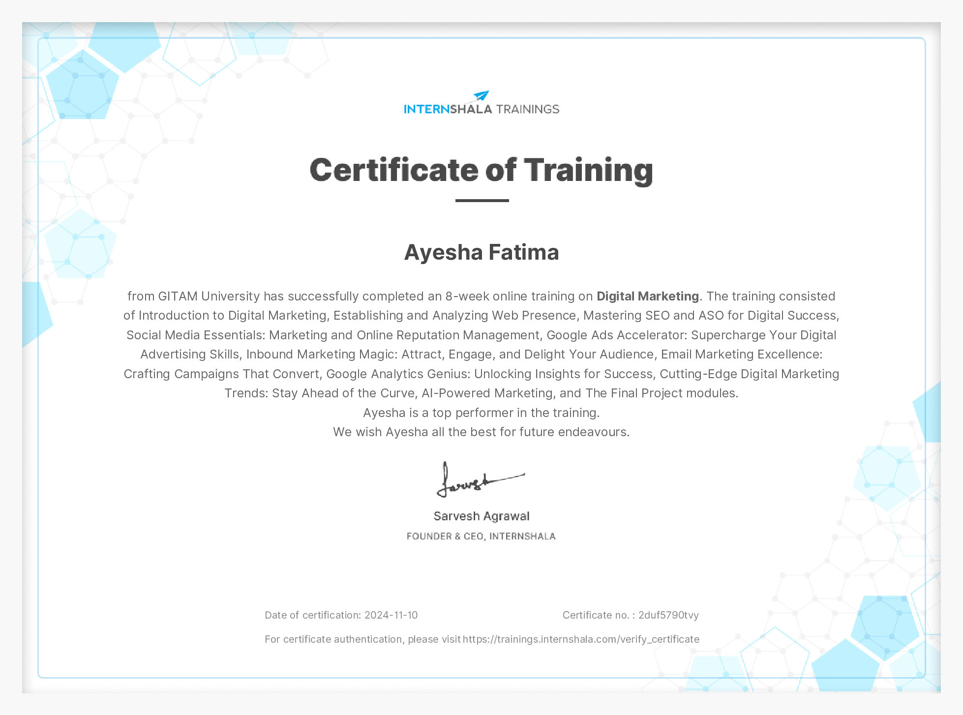 Certificate of completion