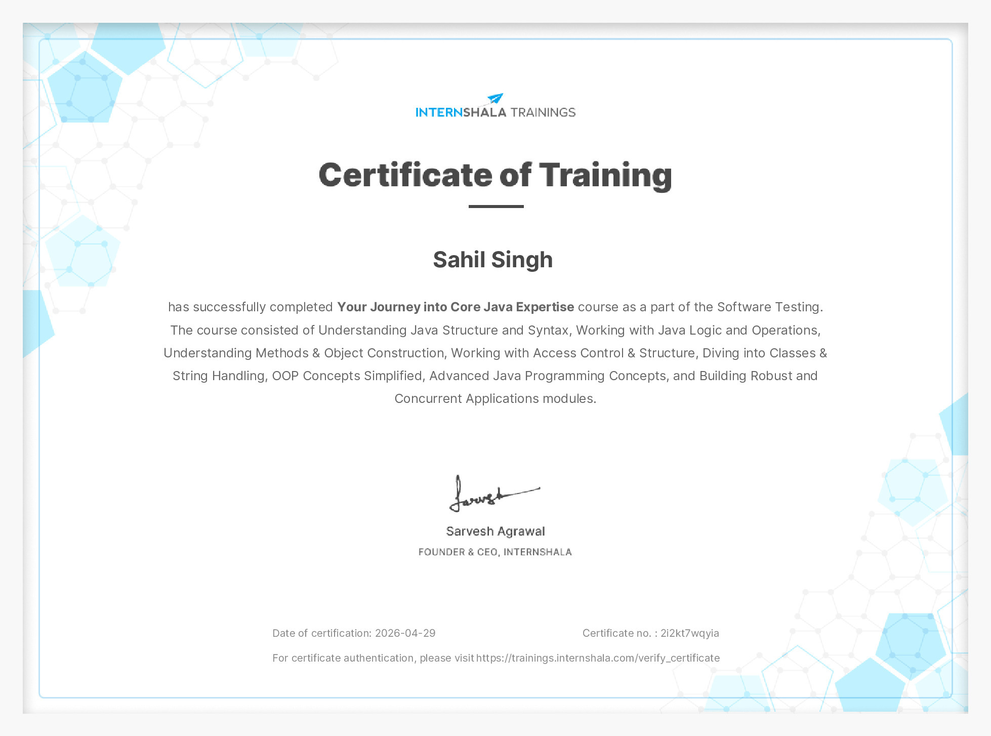 Certificate of completion