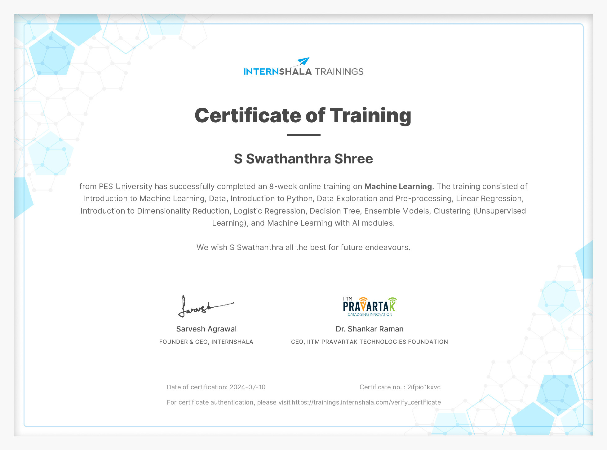 Certificate of completion
