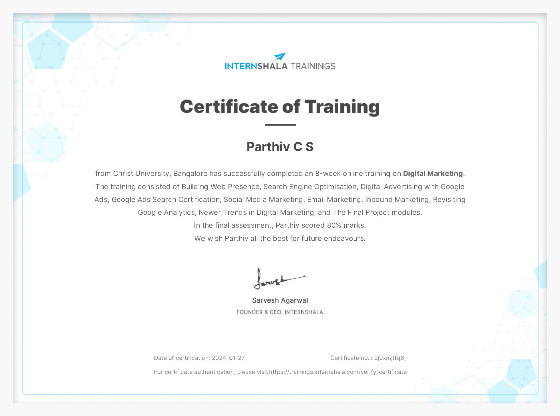 Certificate of completion