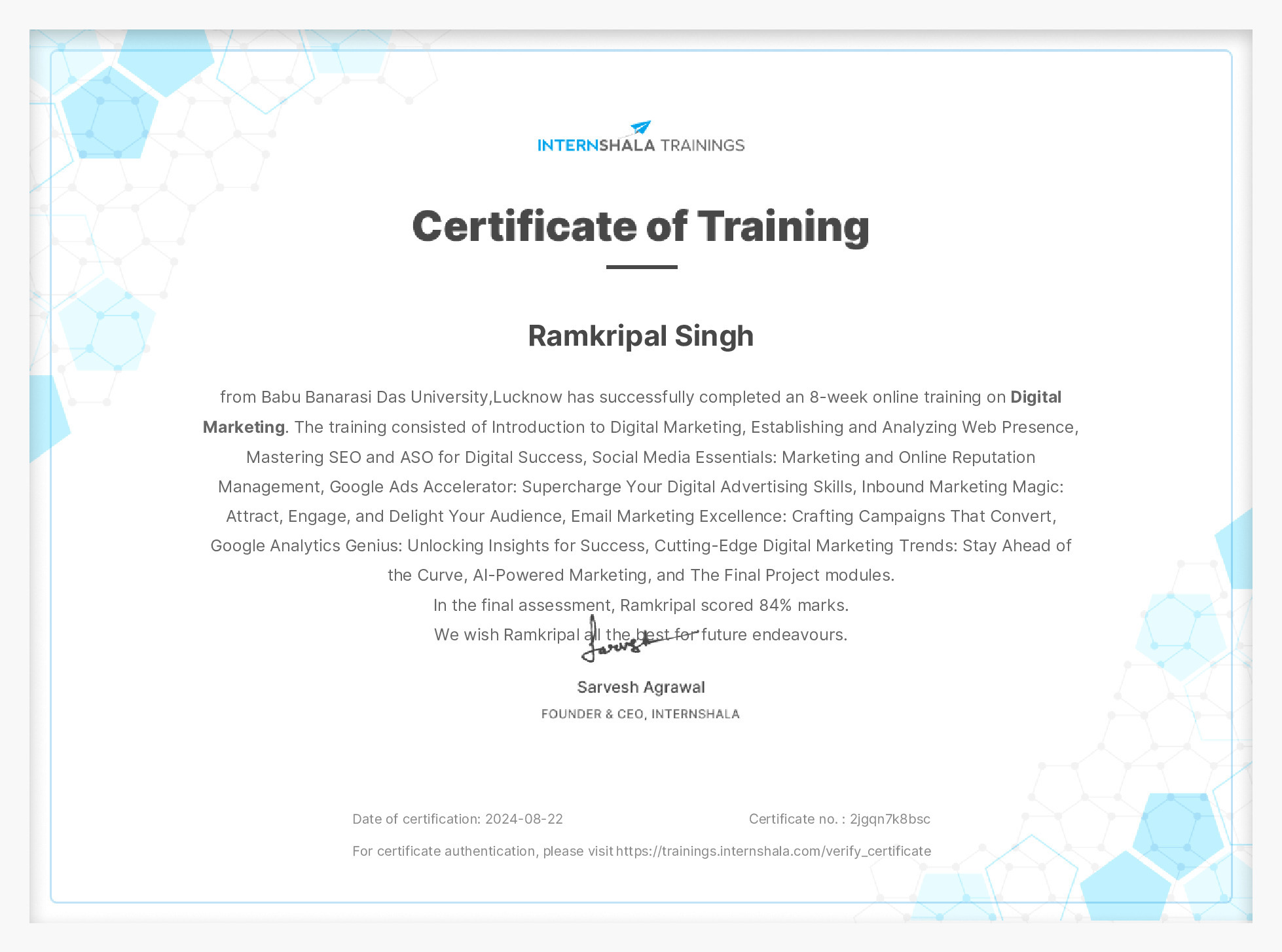 Certificate of completion