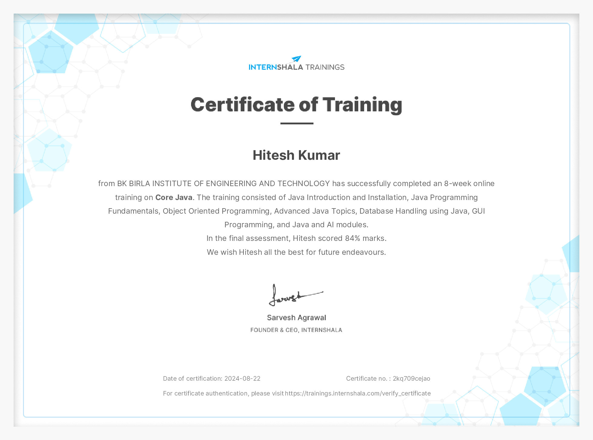 Certificate of completion