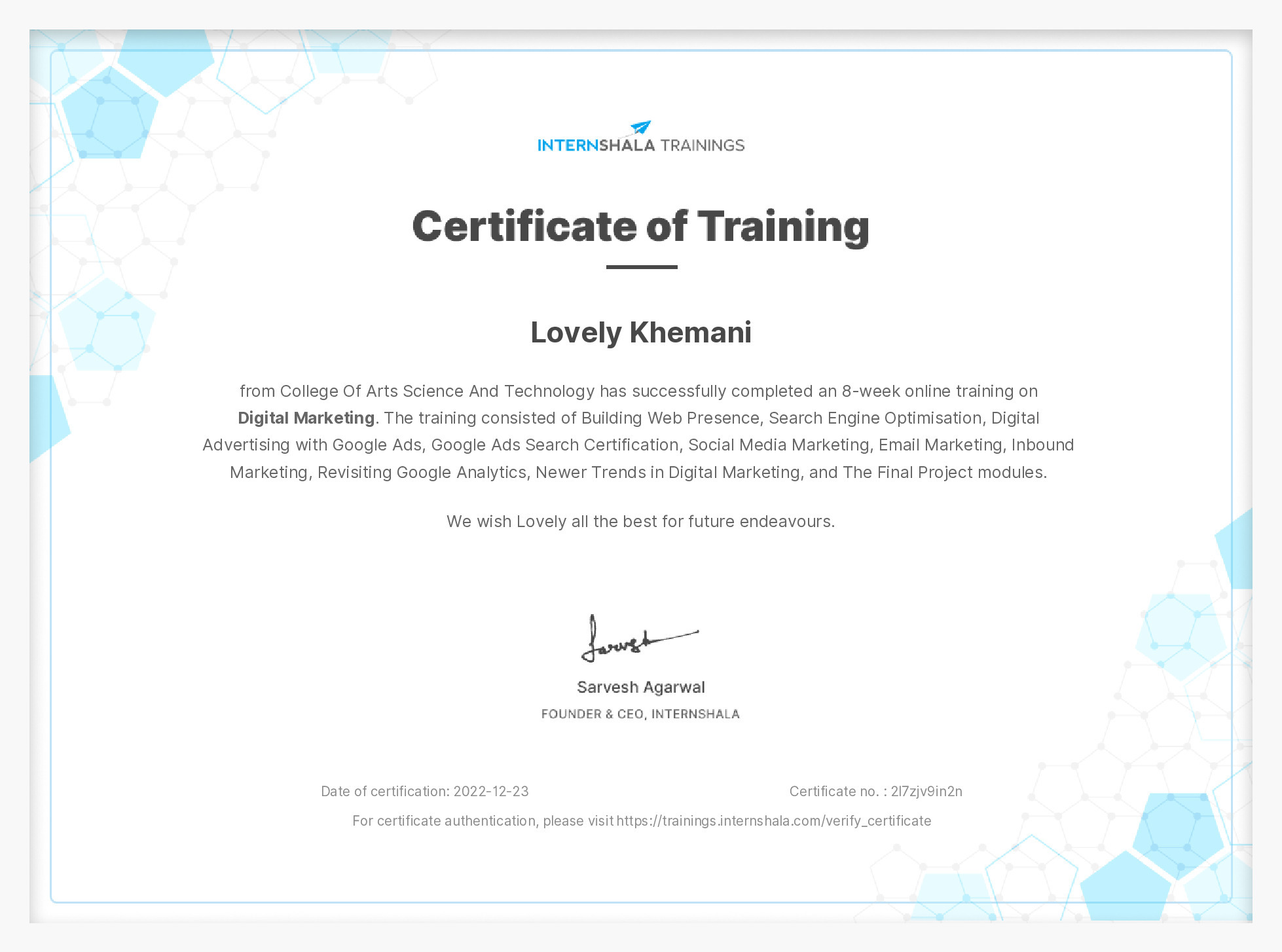 Certificate of completion