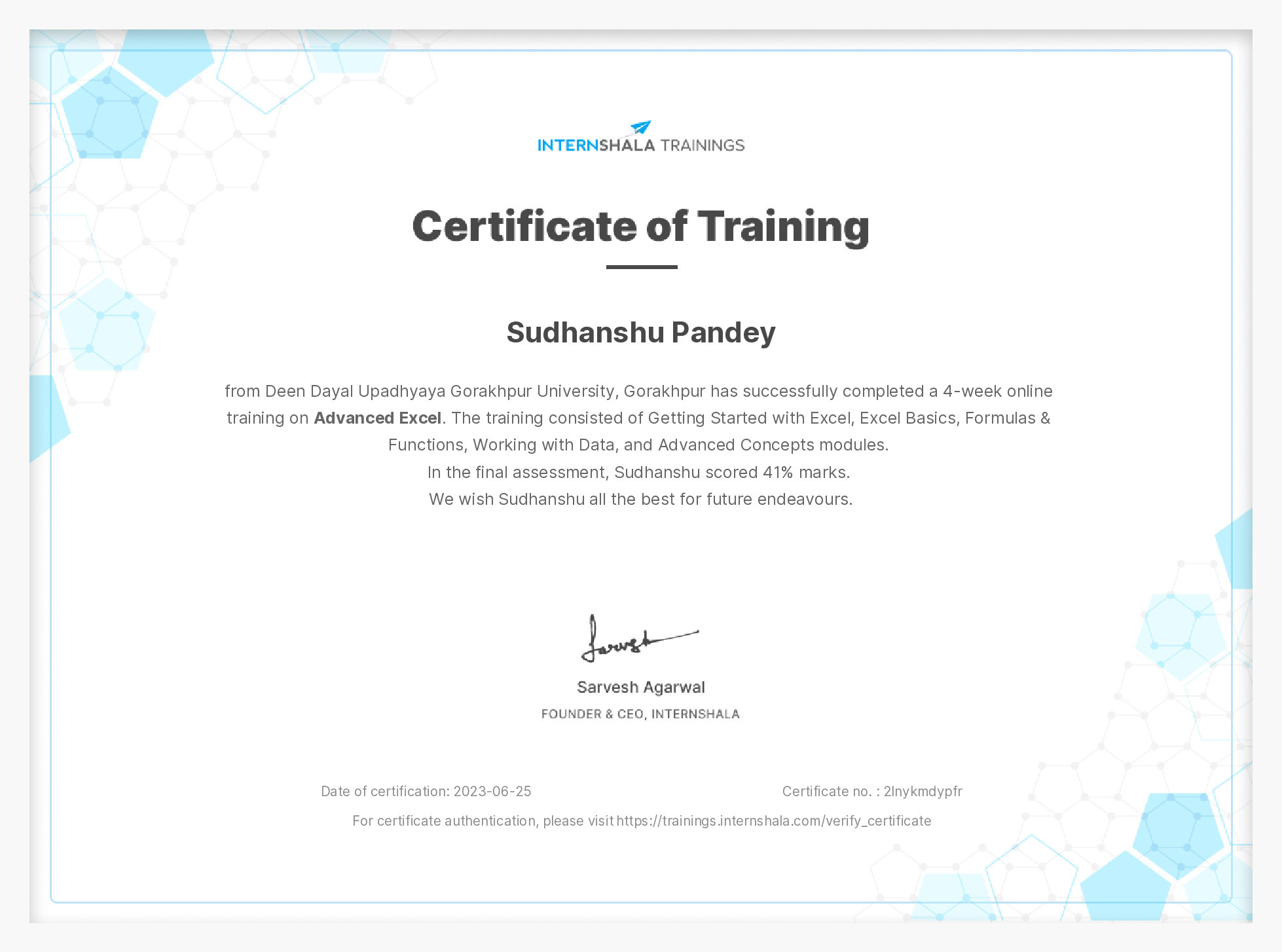 Certificate of completion