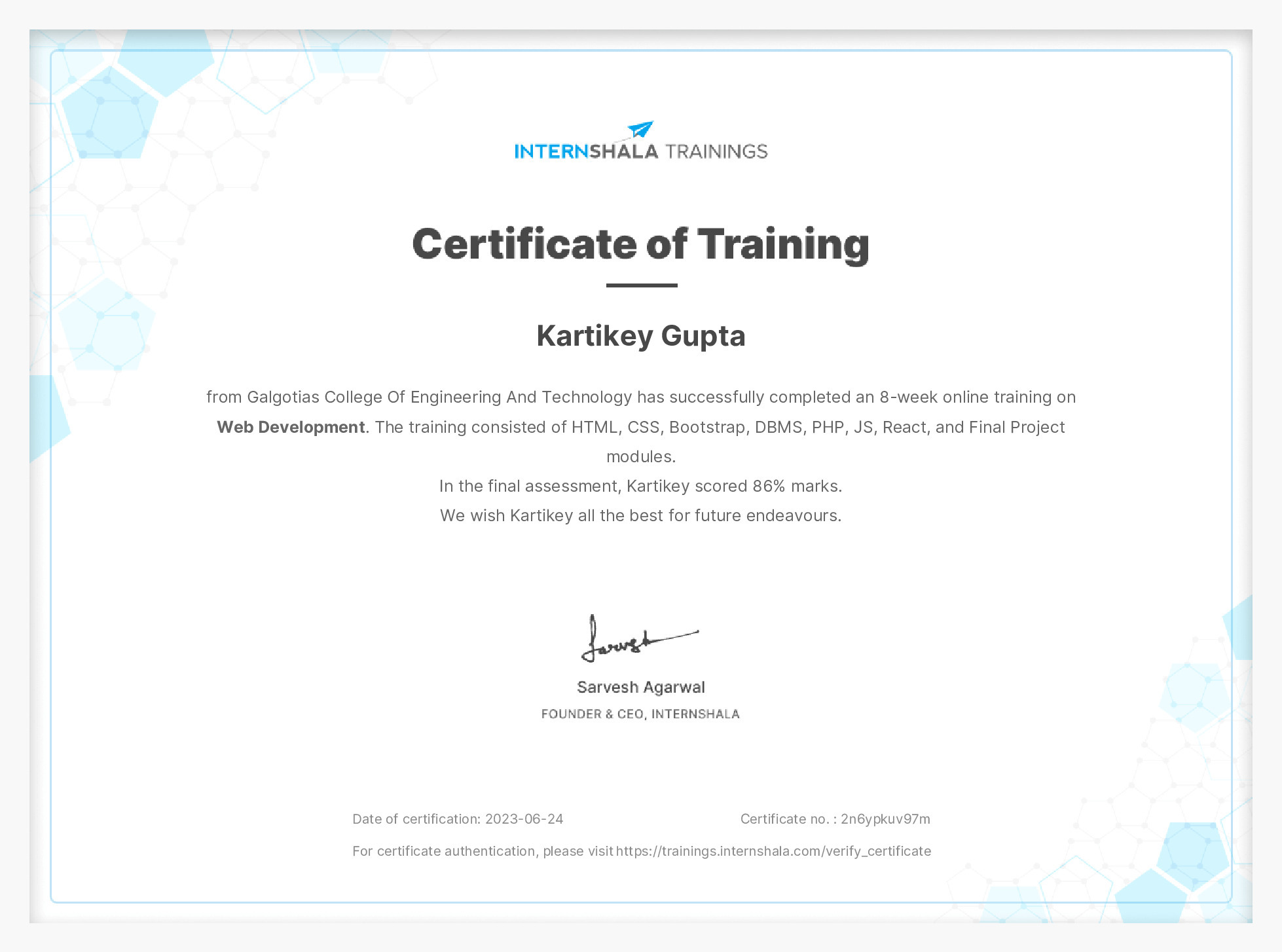 Certificate of completion