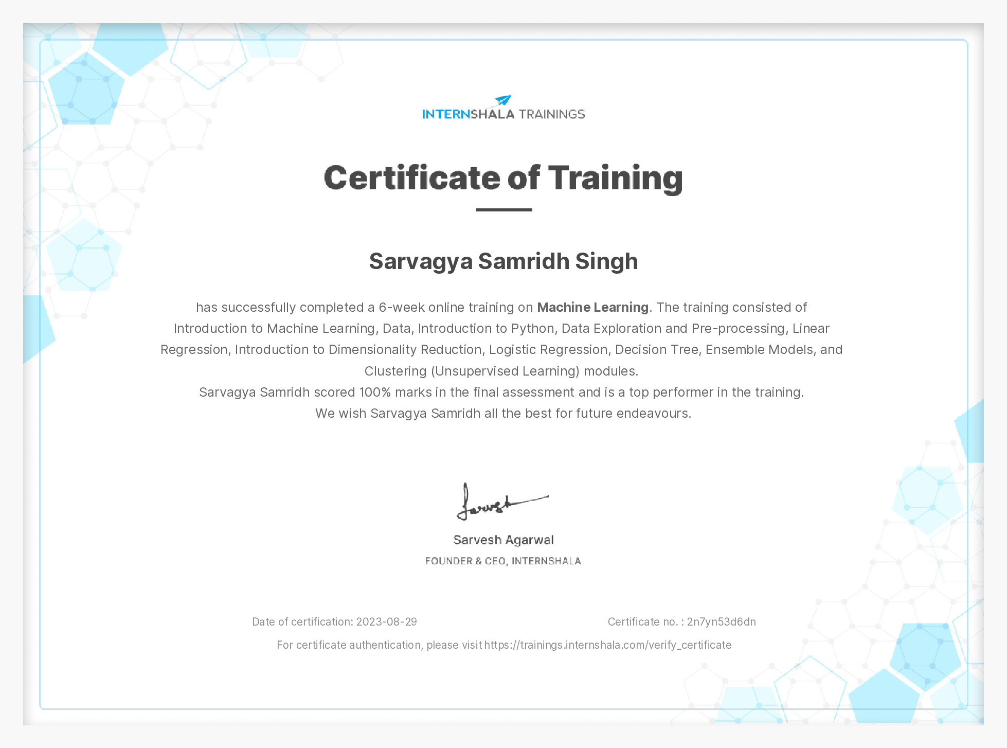 Certificate of completion