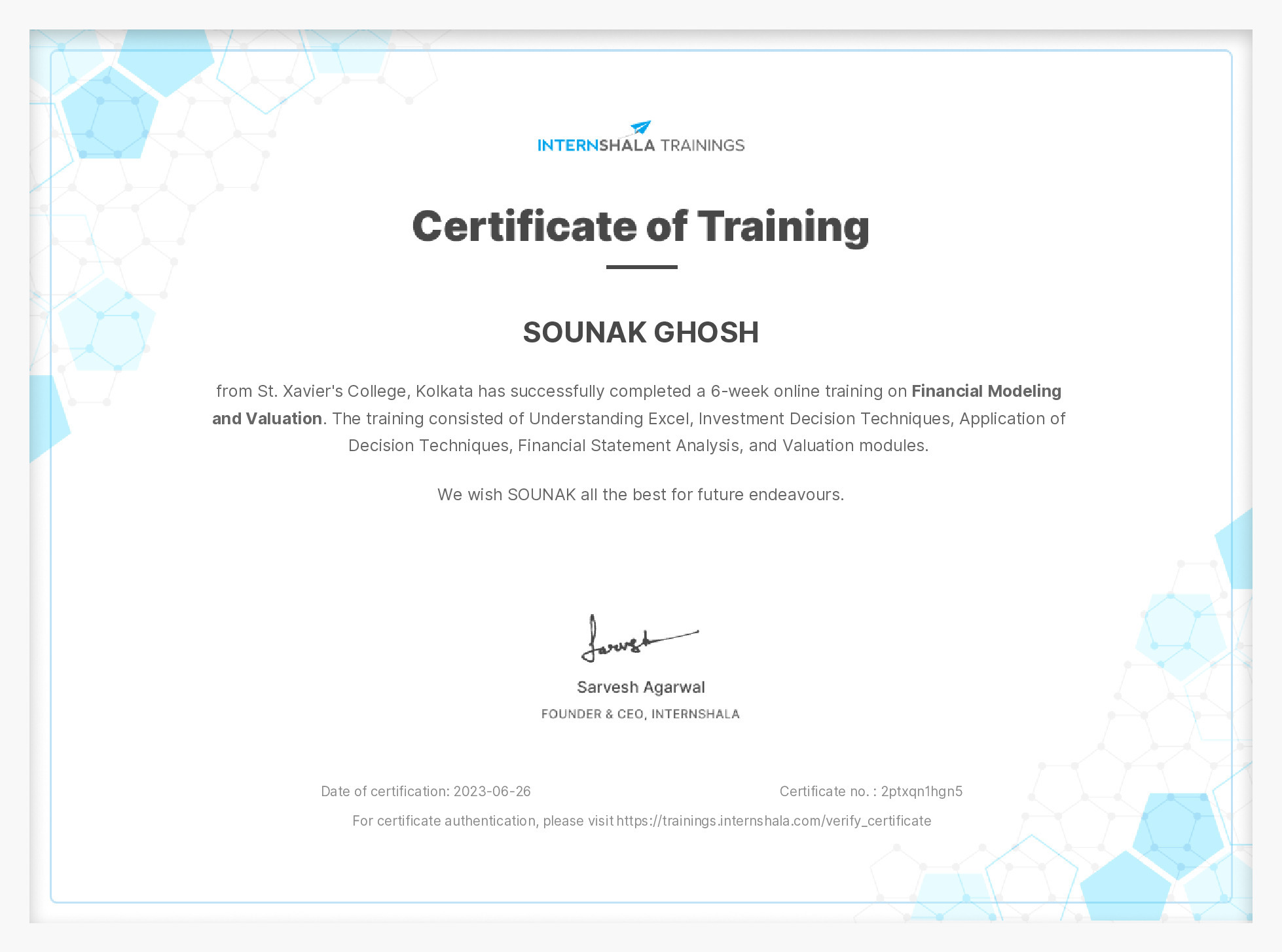 Certificate of completion