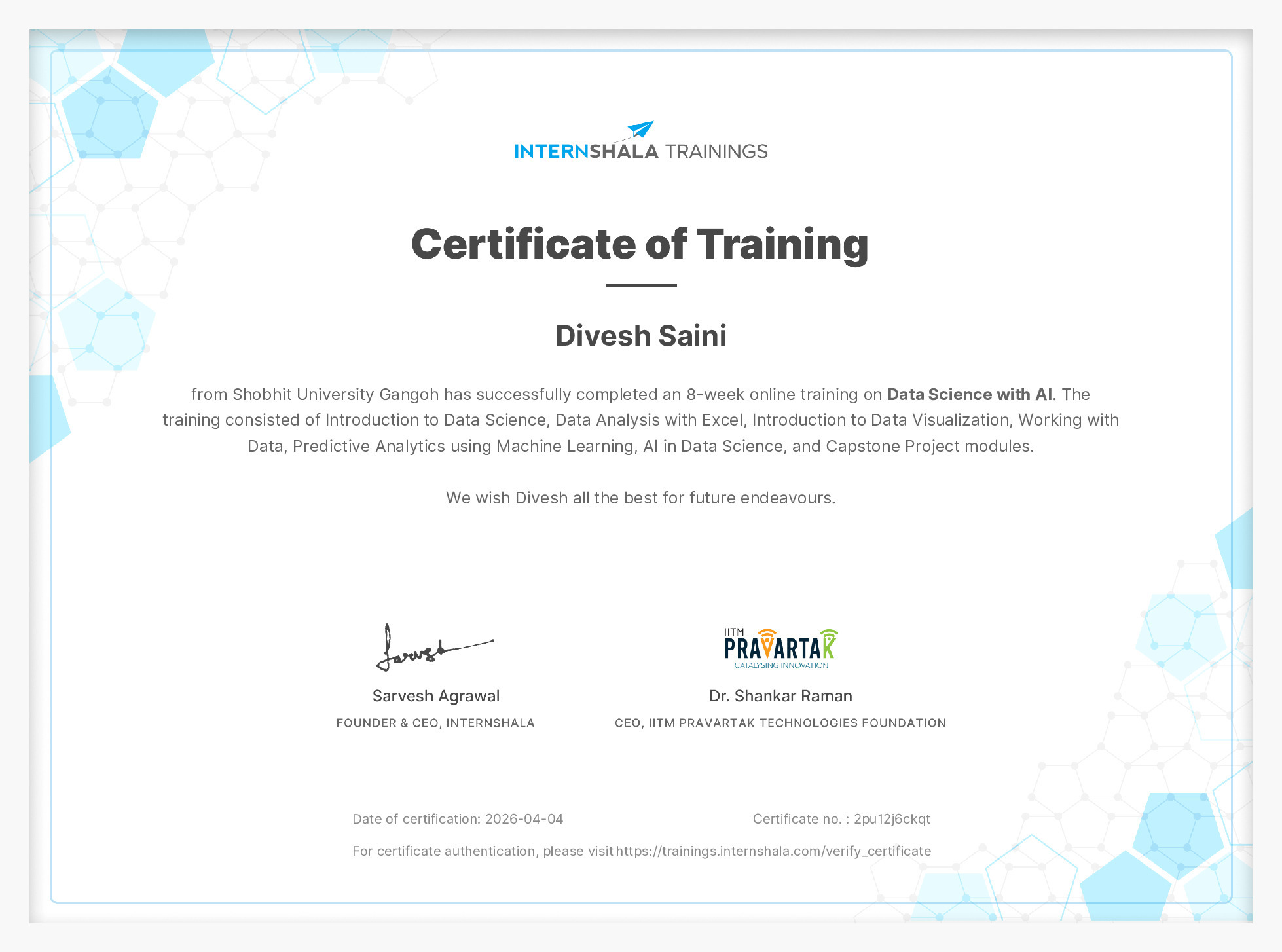 Certificate of completion