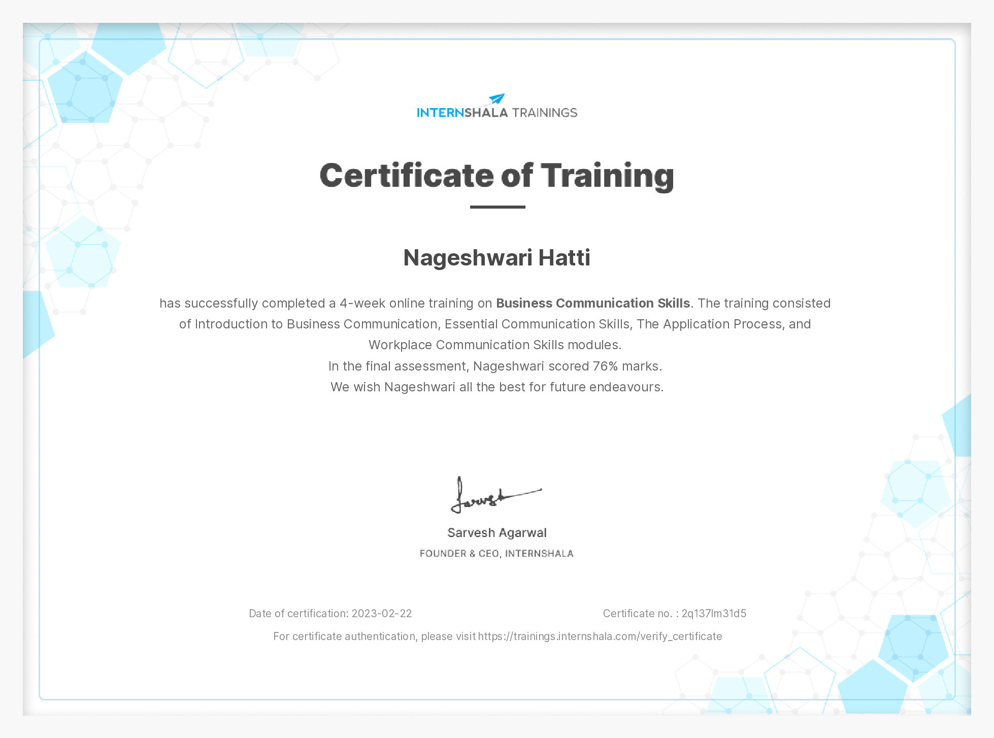 Certificate of completion