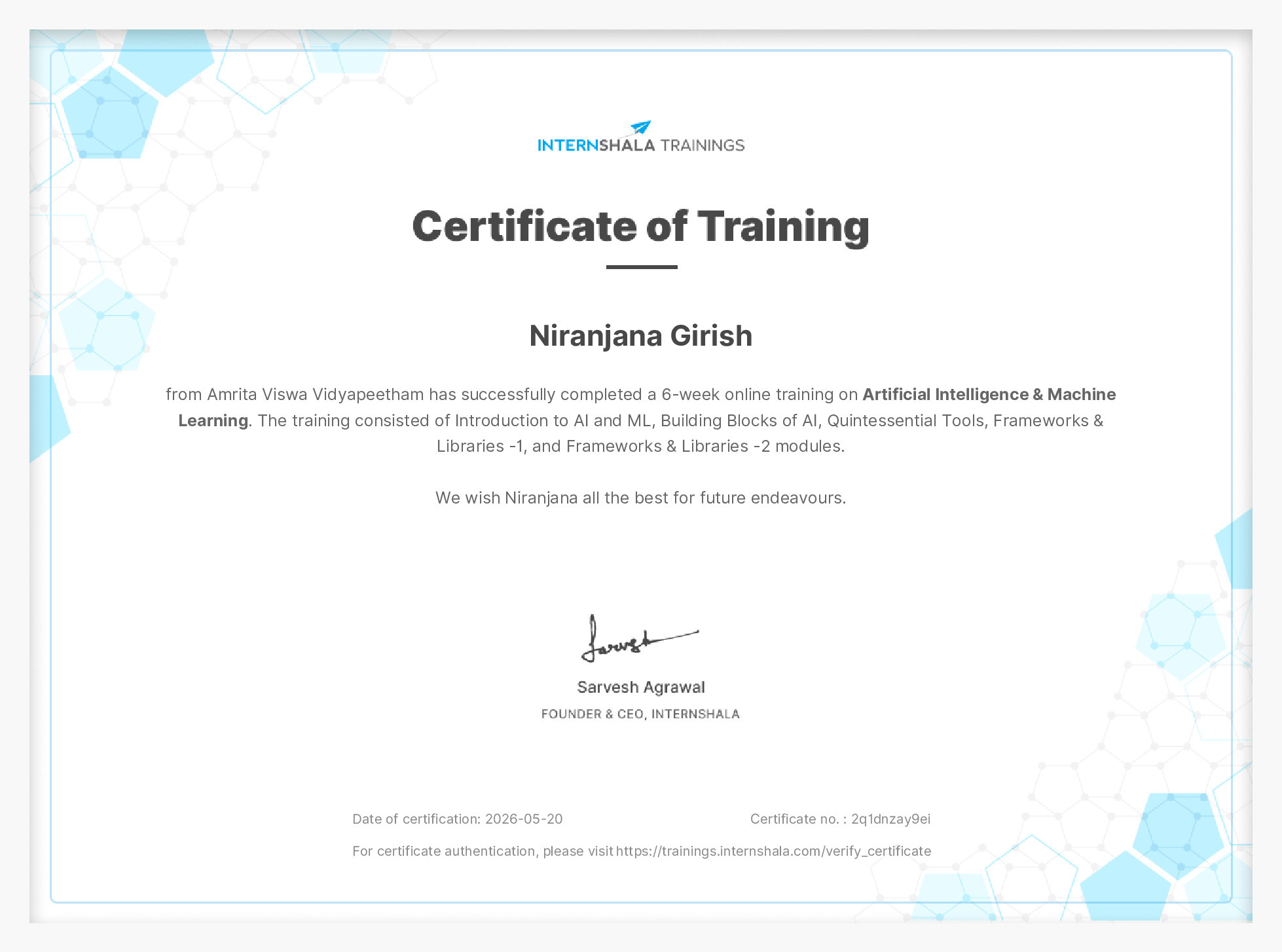 Certificate of completion