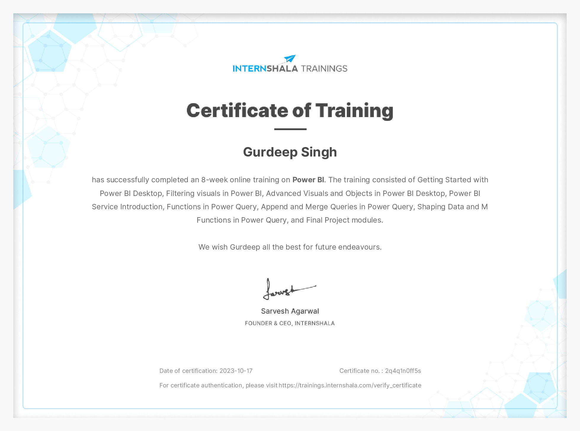 Certificate of completion