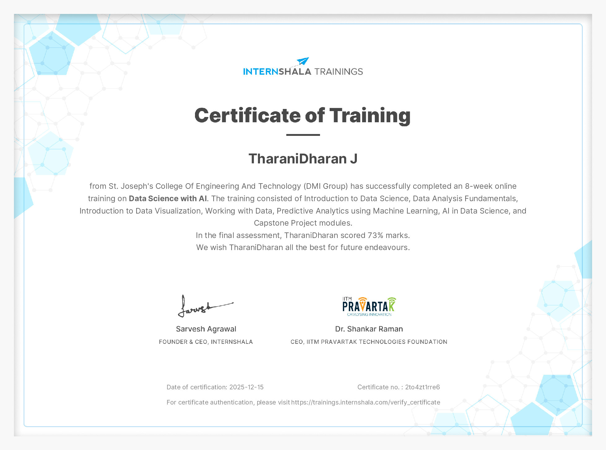 Certificate of completion