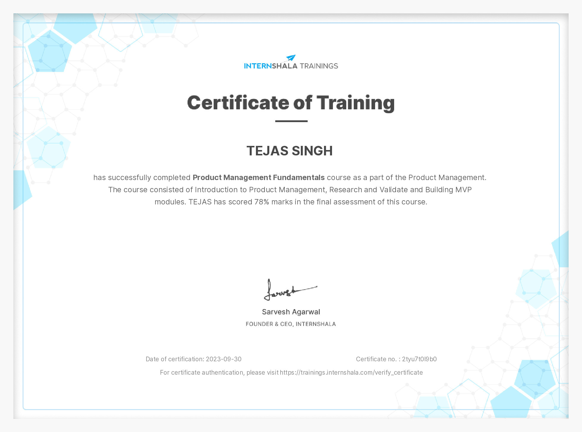 Certificate of completion