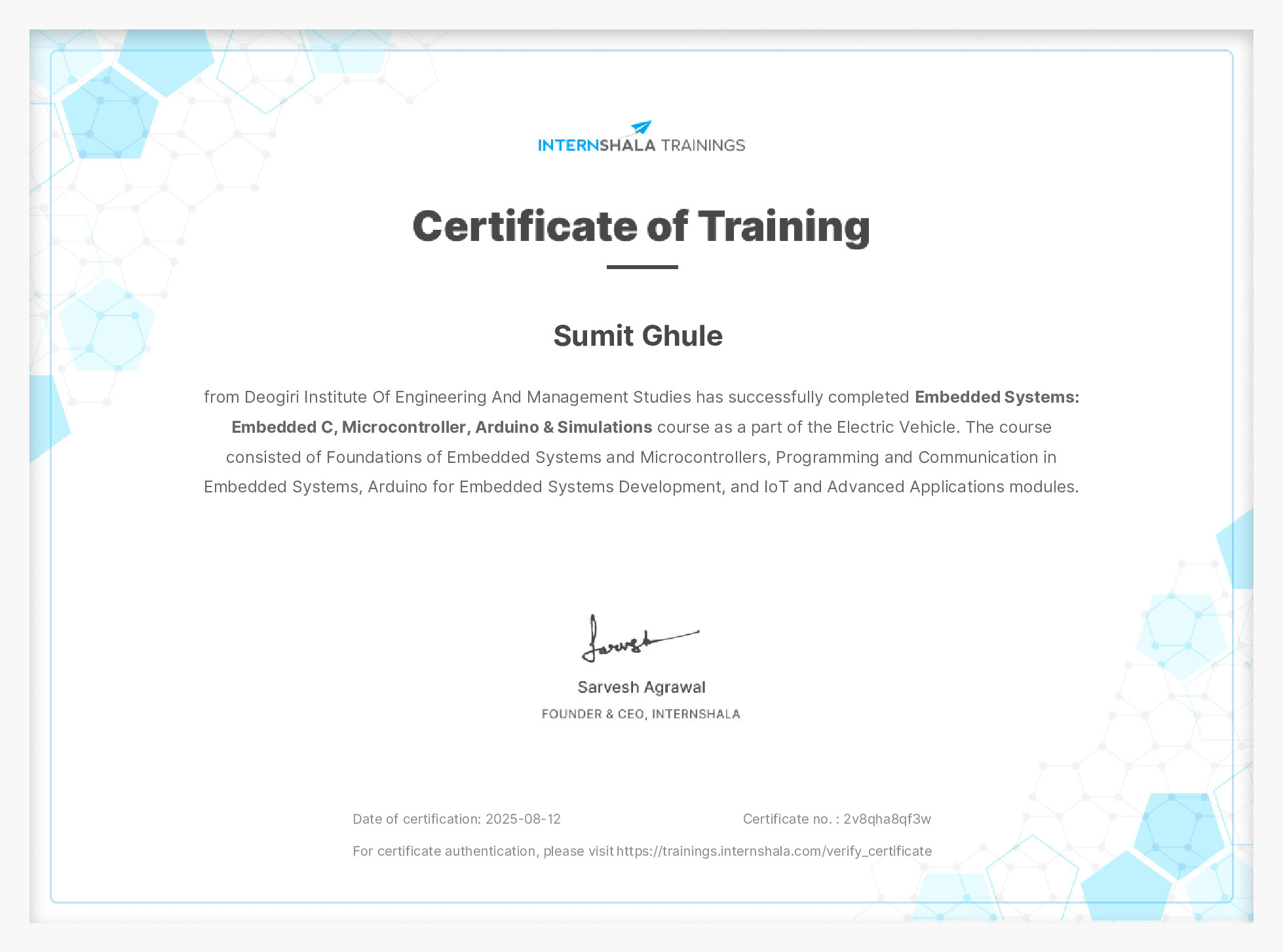 Certificate of completion