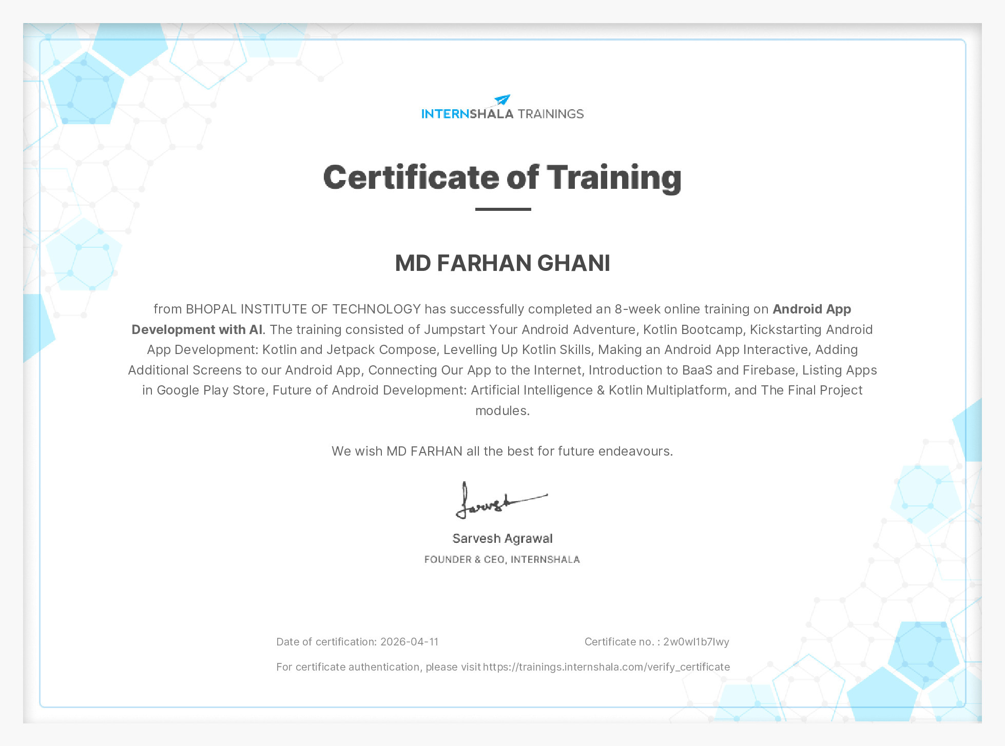 Certificate of completion