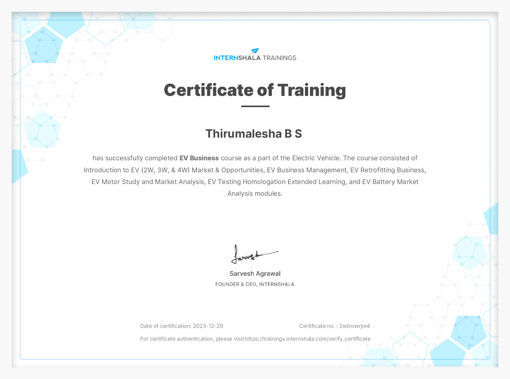 Certificate of completion