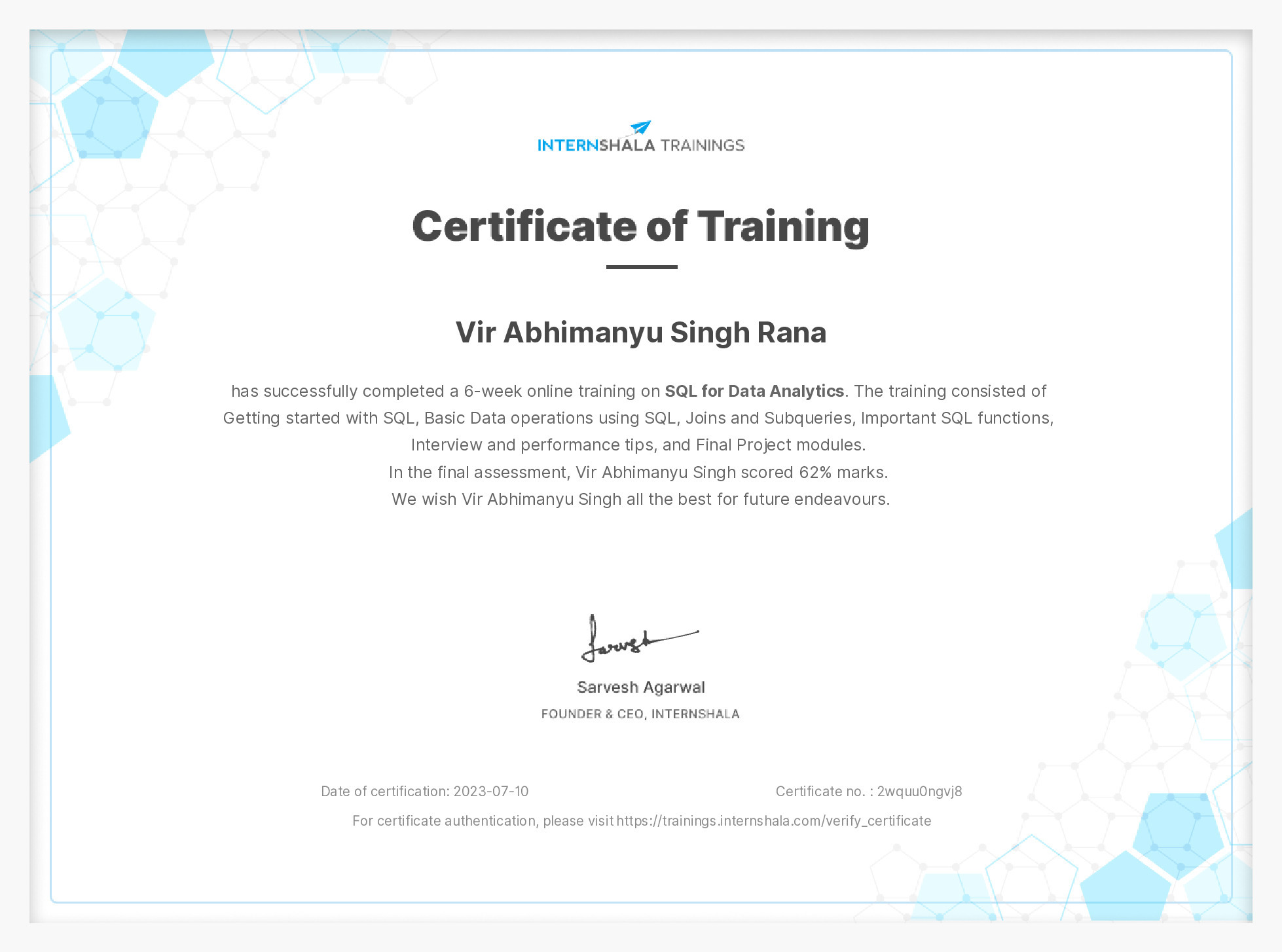 Certificate of completion