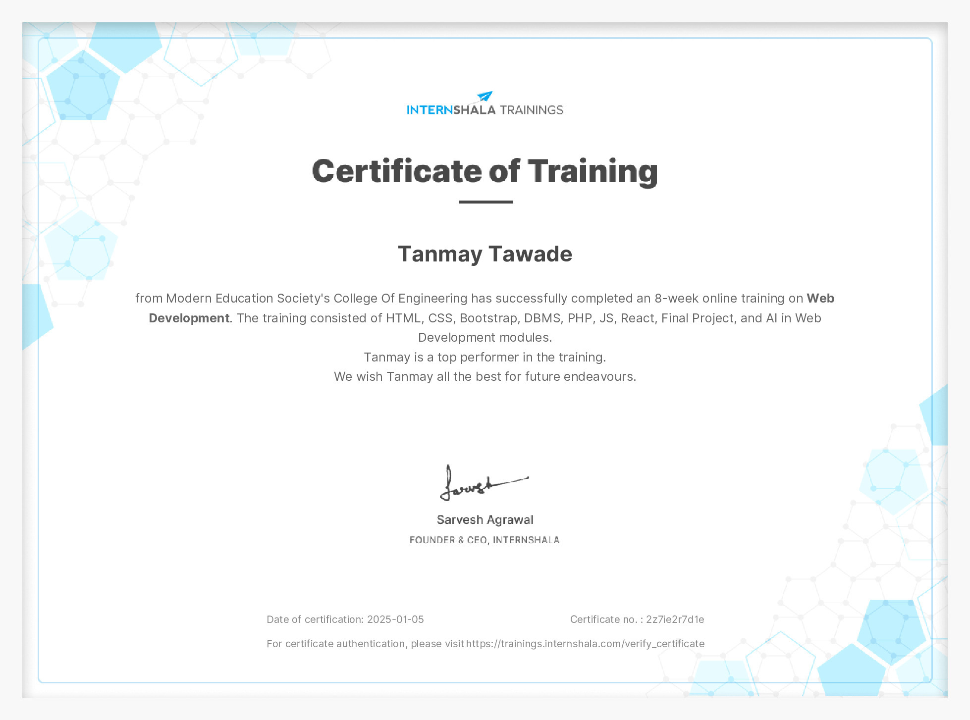 Certificate of completion