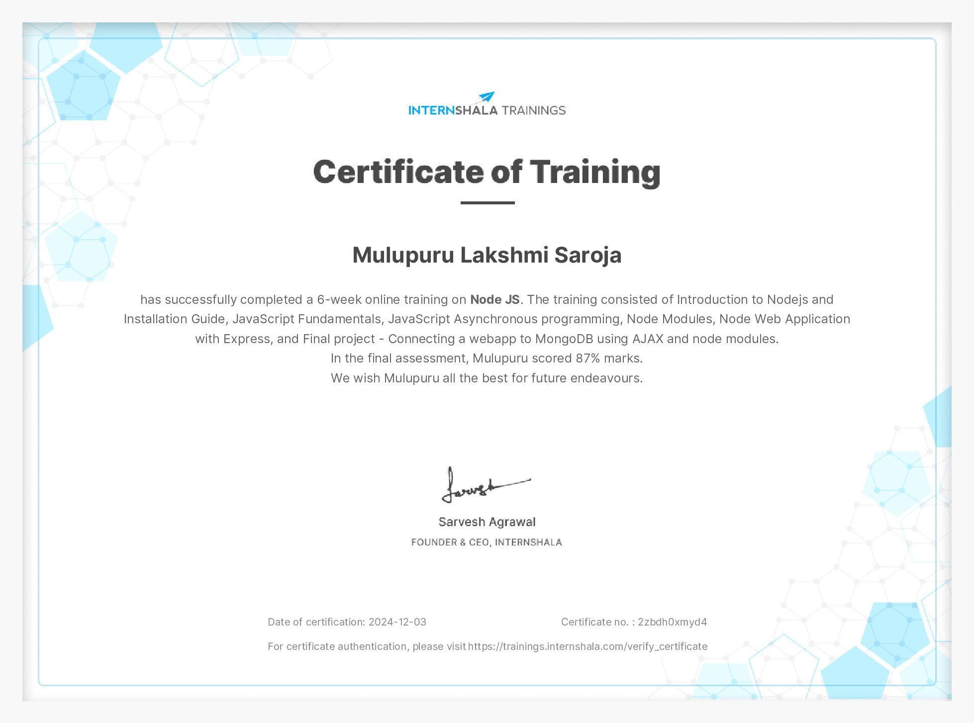 Certificate of completion