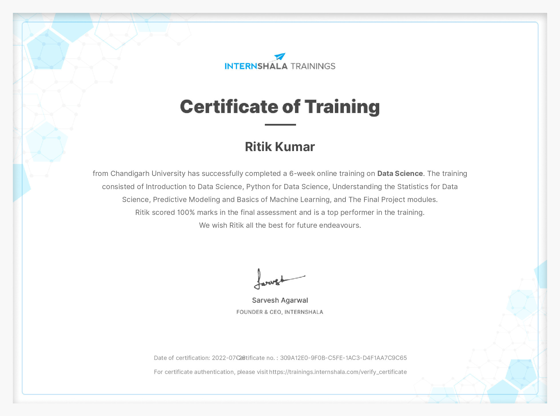 Certificate of completion