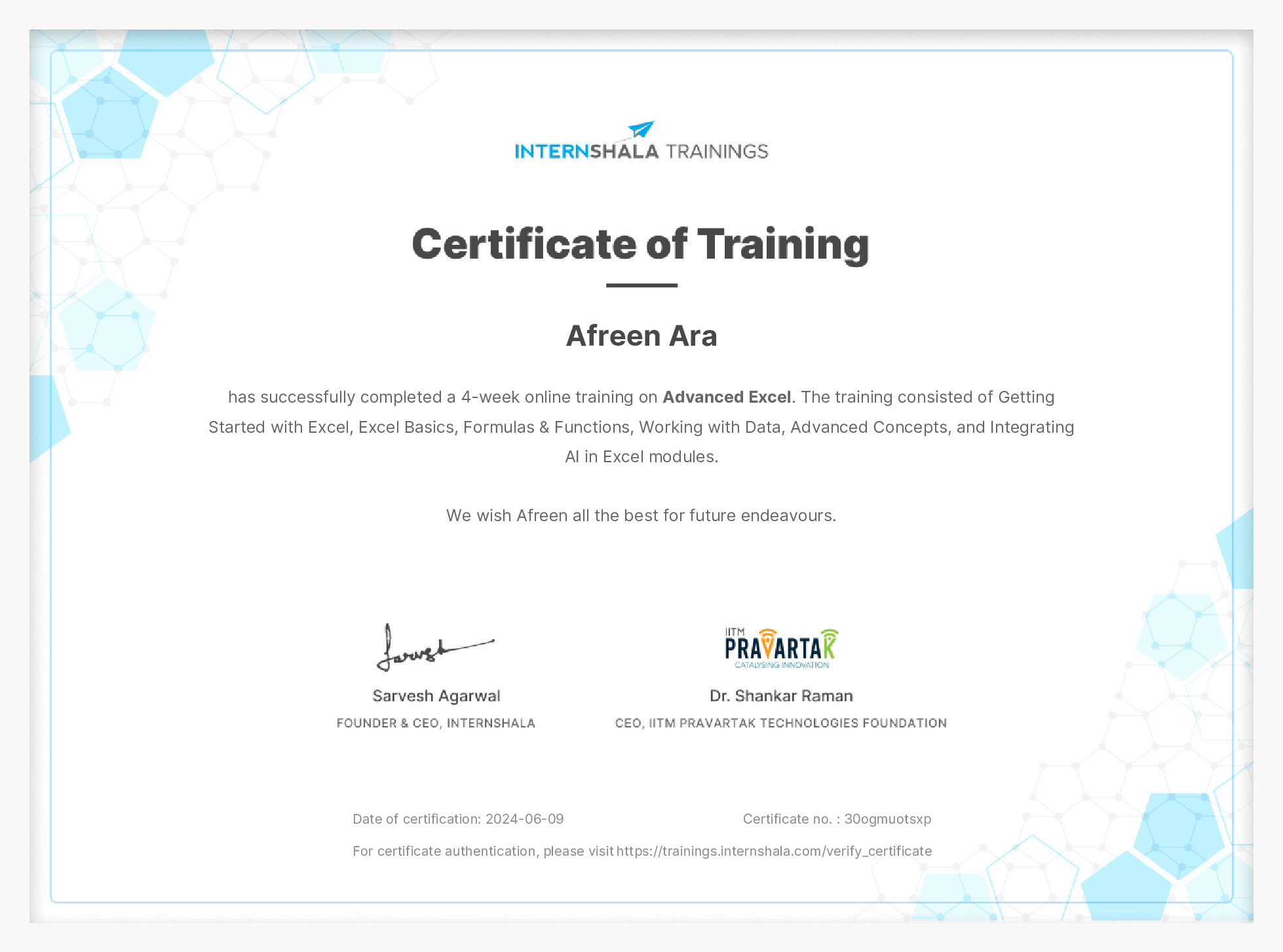 Certificate of completion
