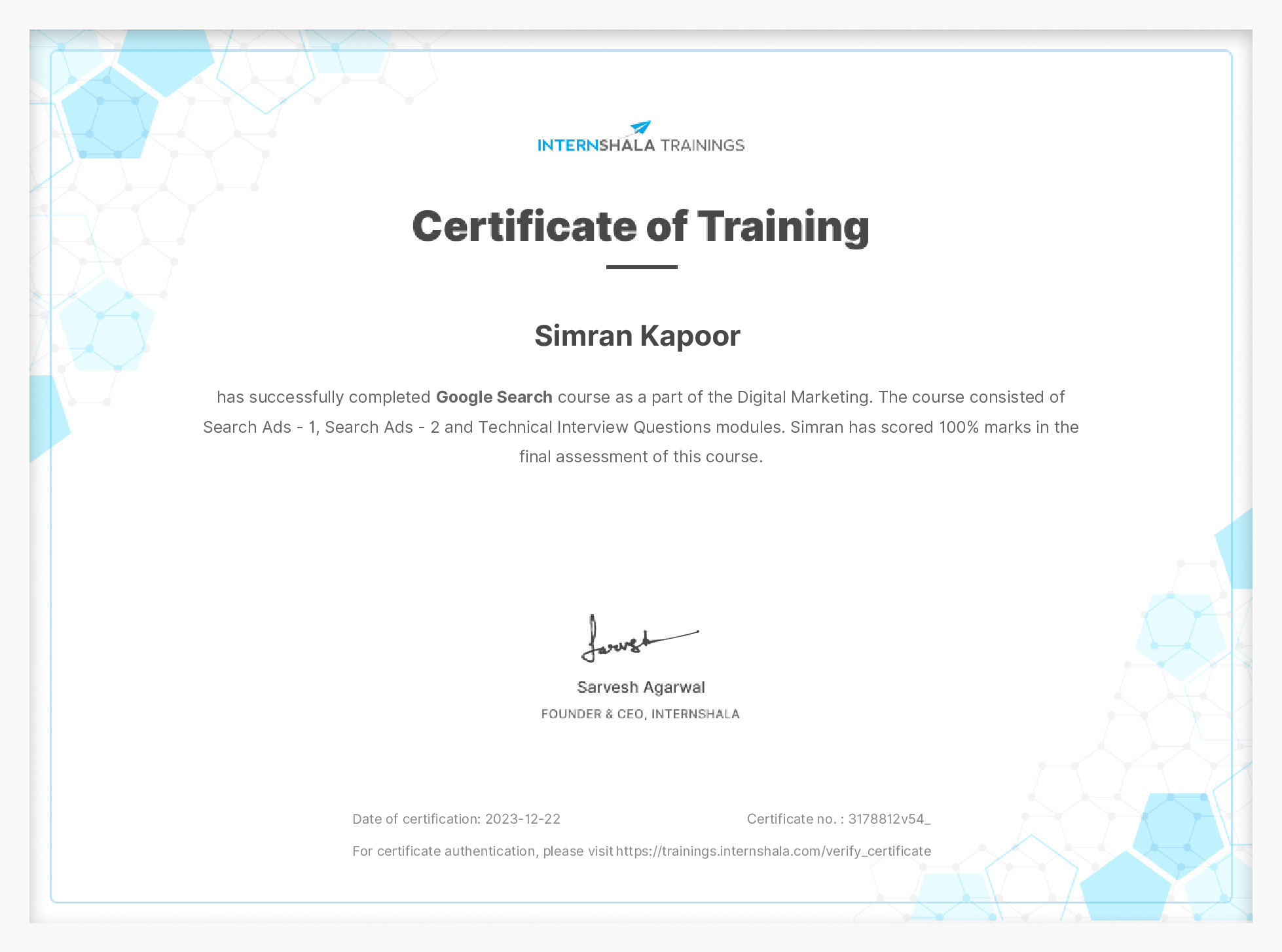 Certificate of completion