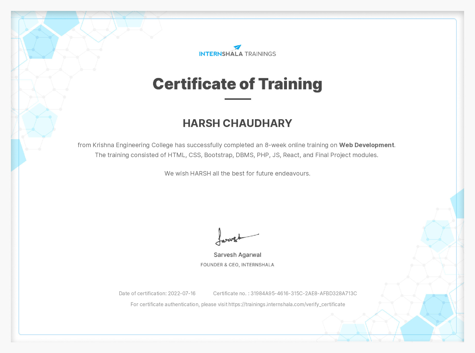 Certificate of completion