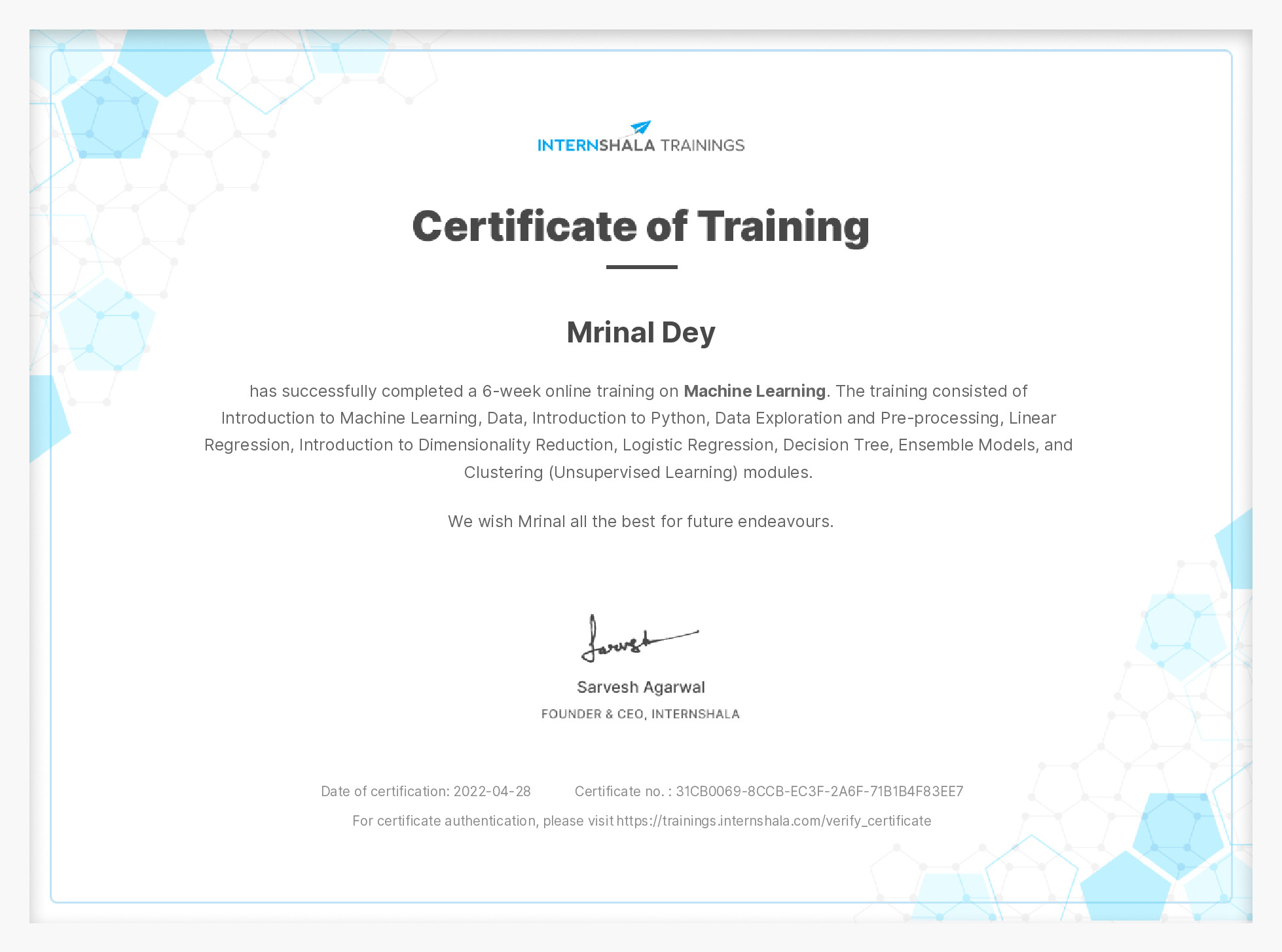 Certificate of completion