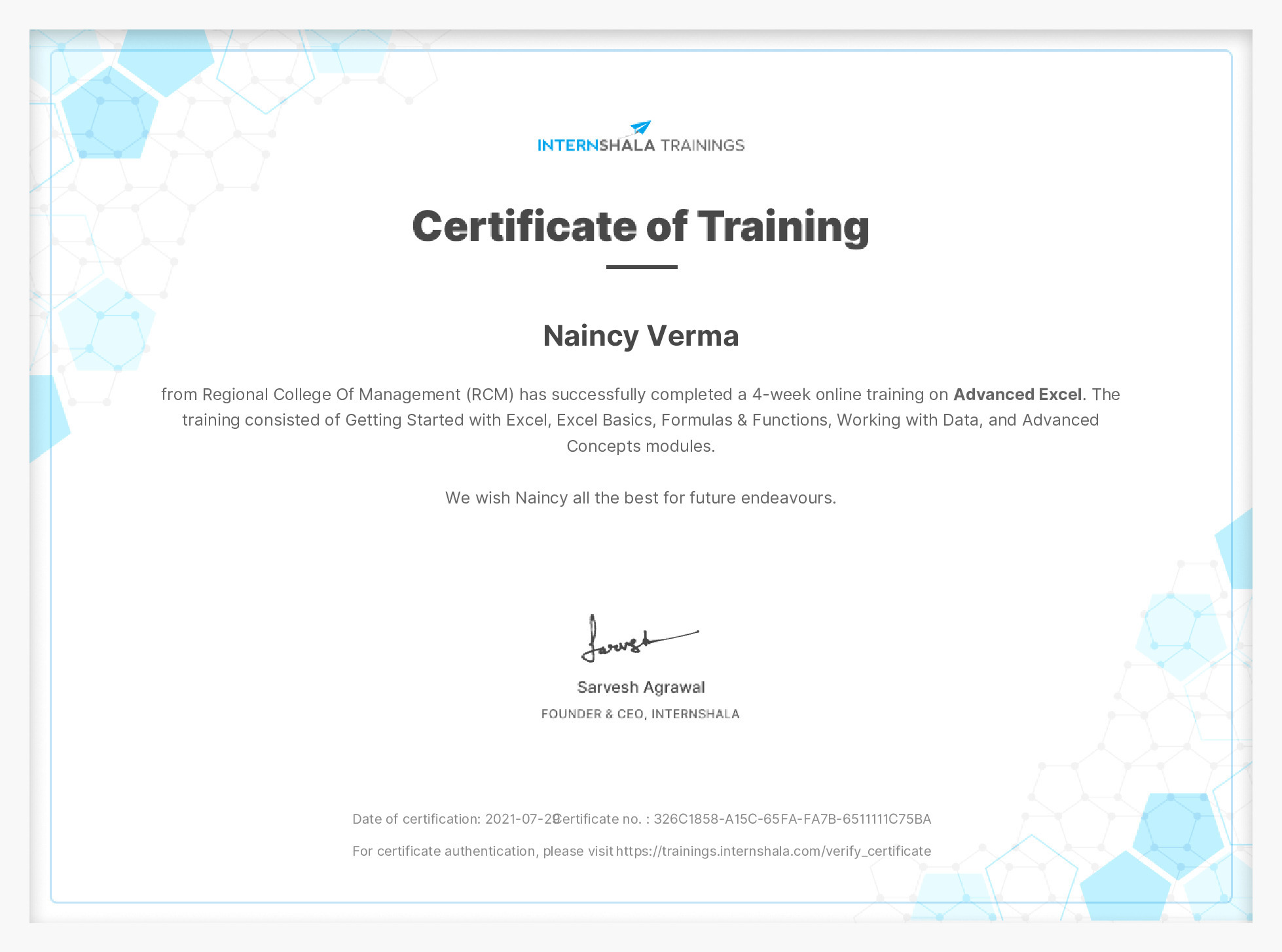 Certificate of completion