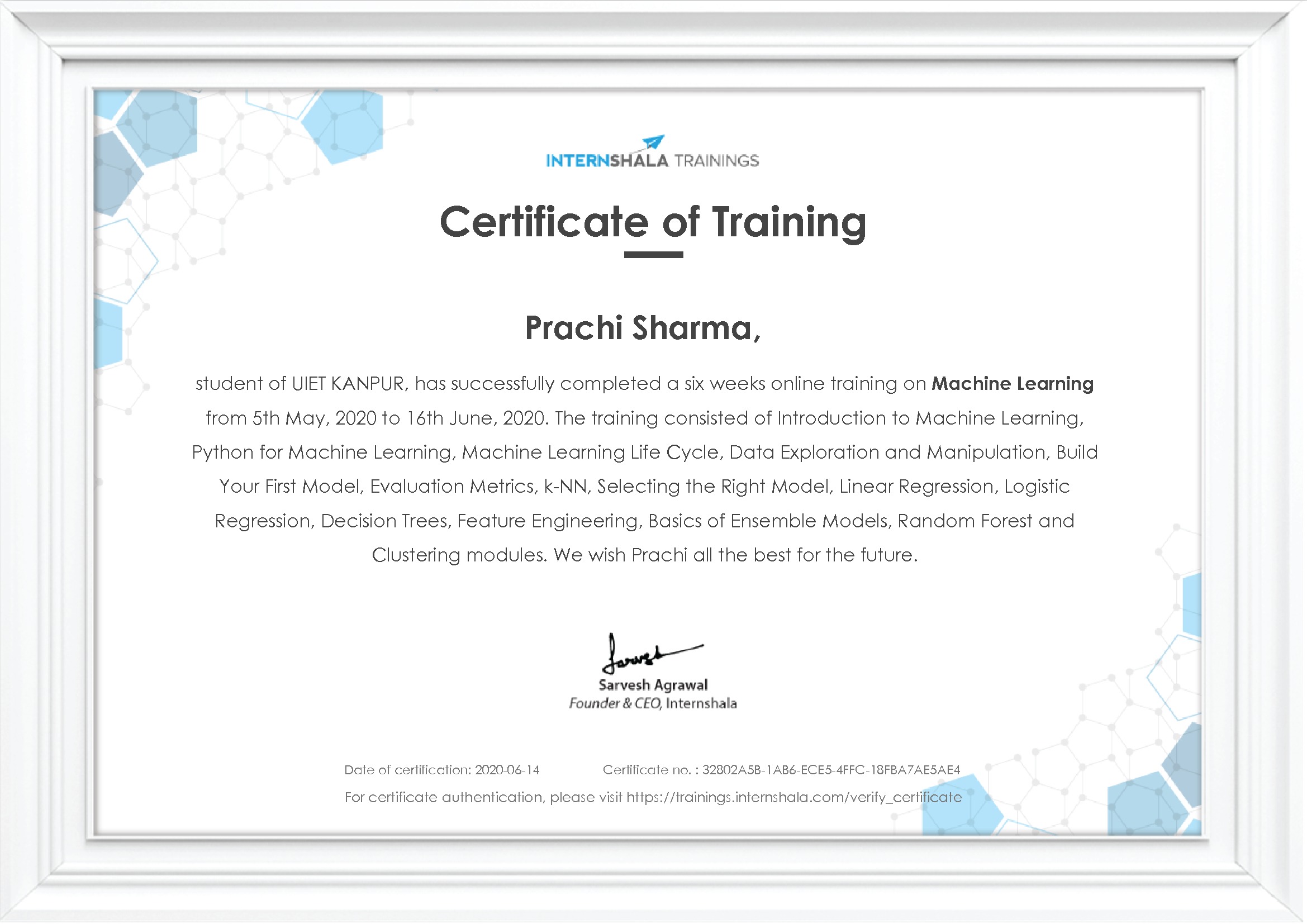 Certificate of completion