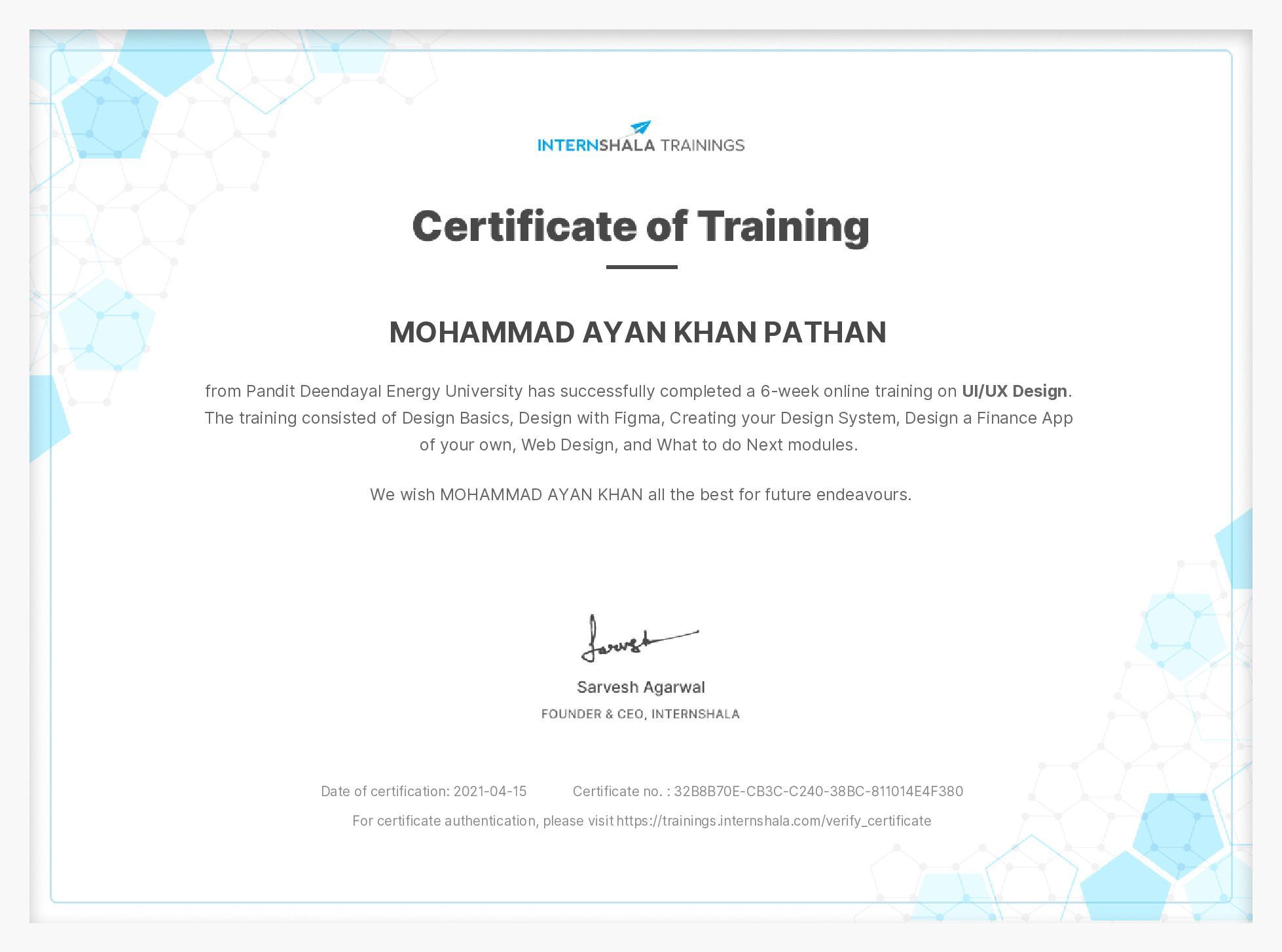 Certificate of completion