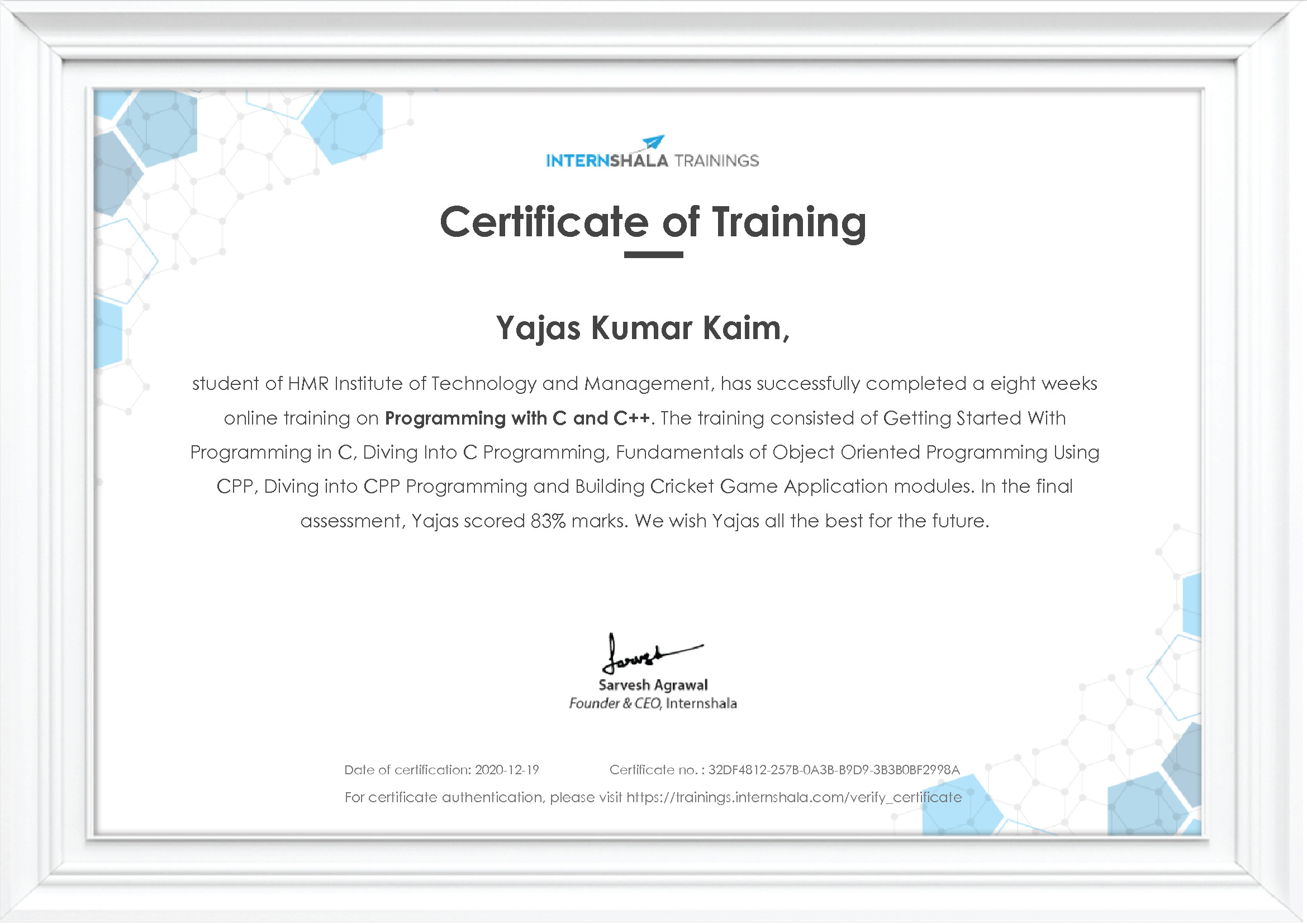 Certificate of completion