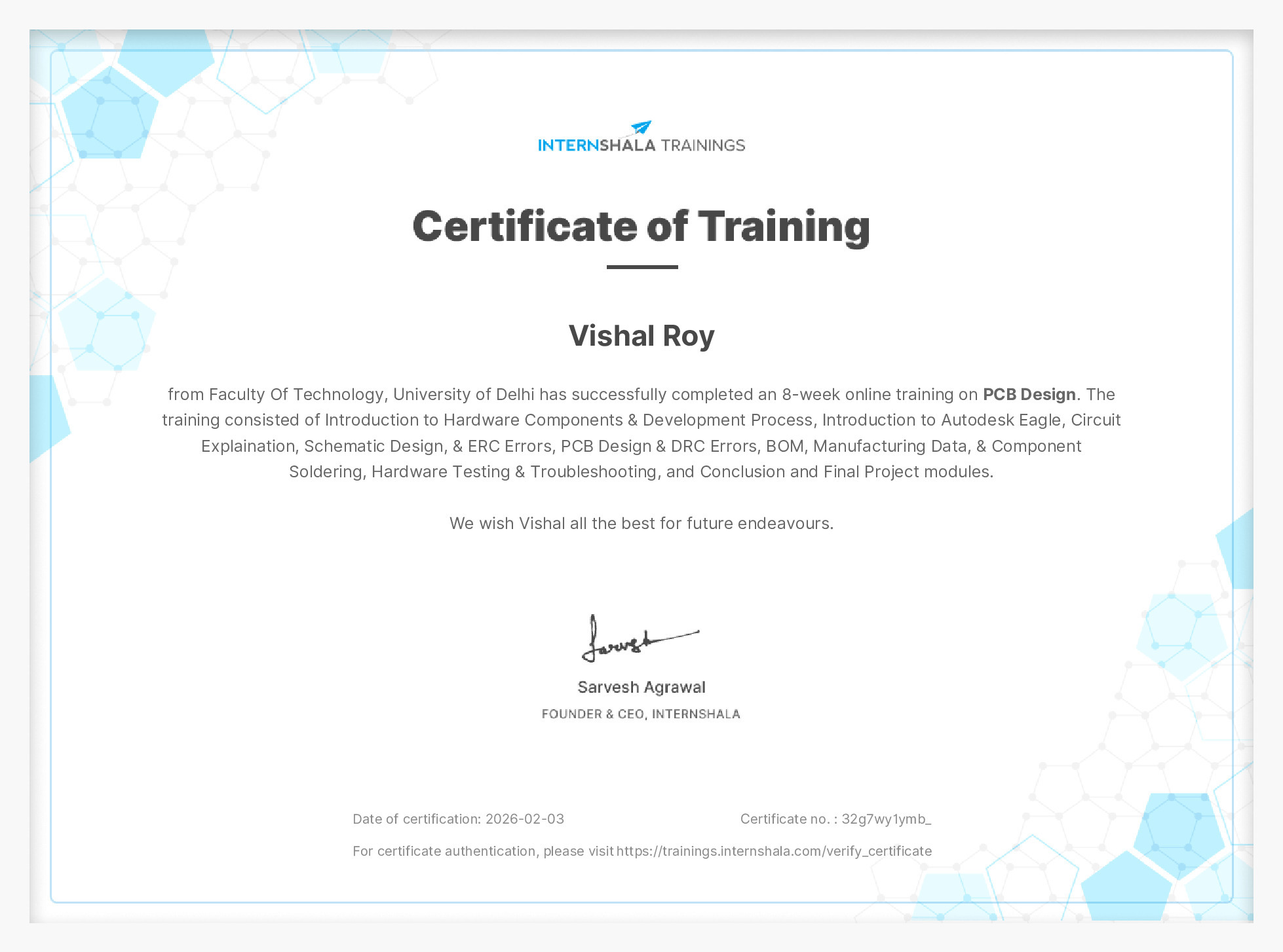 Certificate of completion