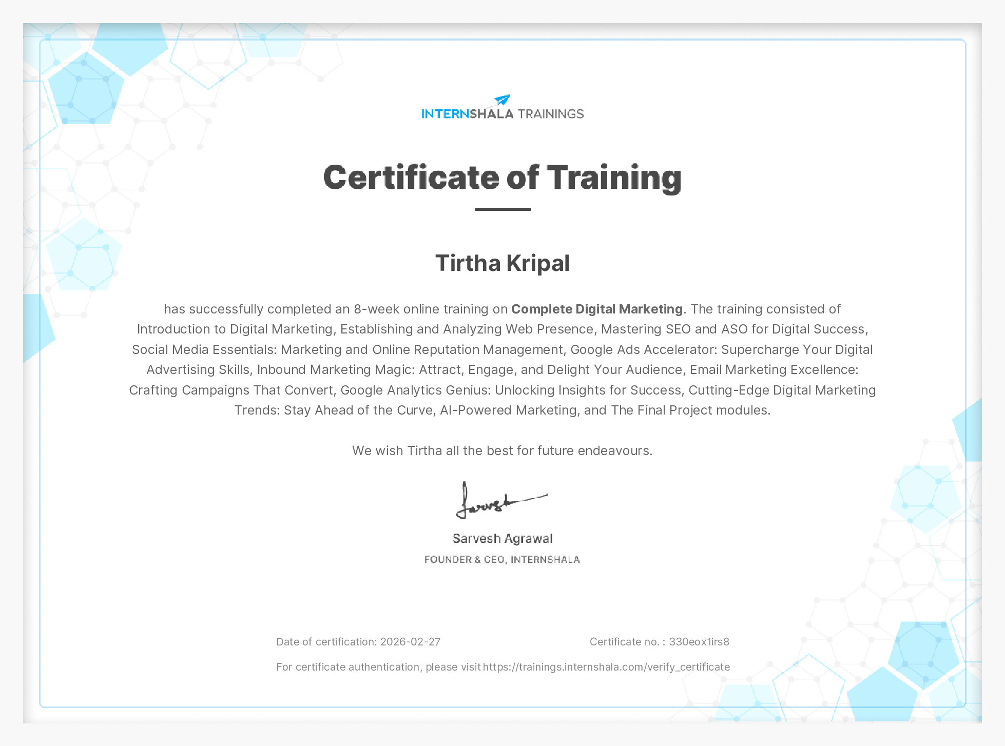 Certificate of completion