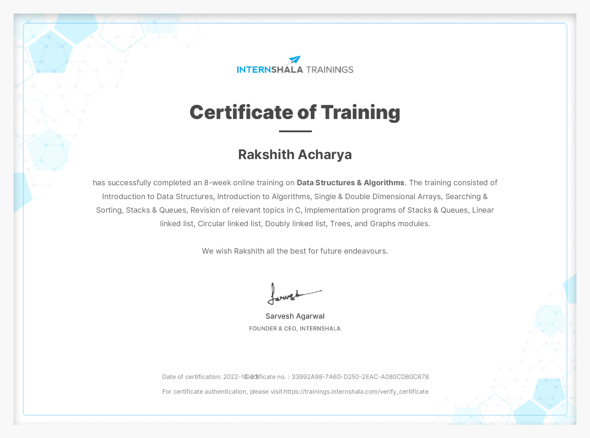 Certificate of completion