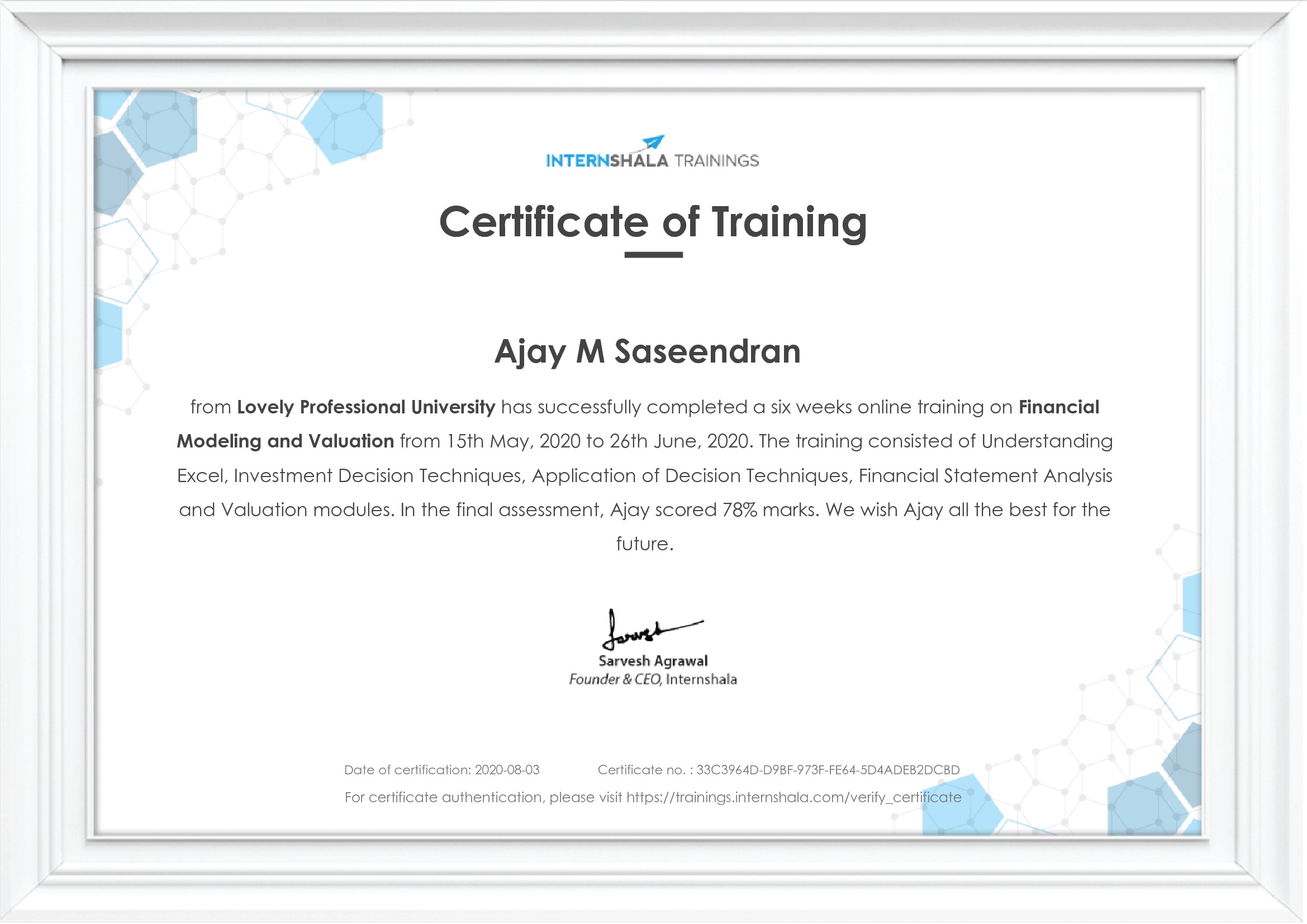 Certificate of completion