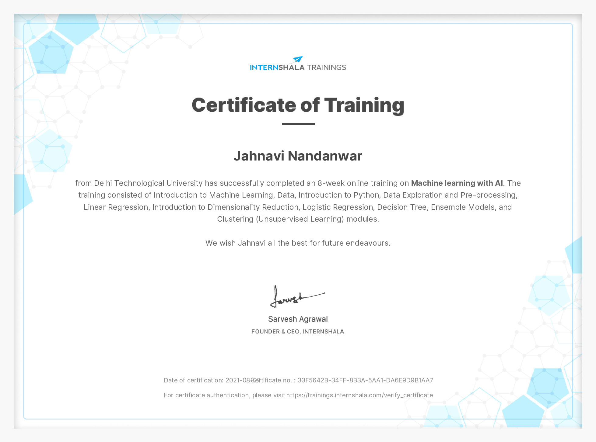 Certificate of completion